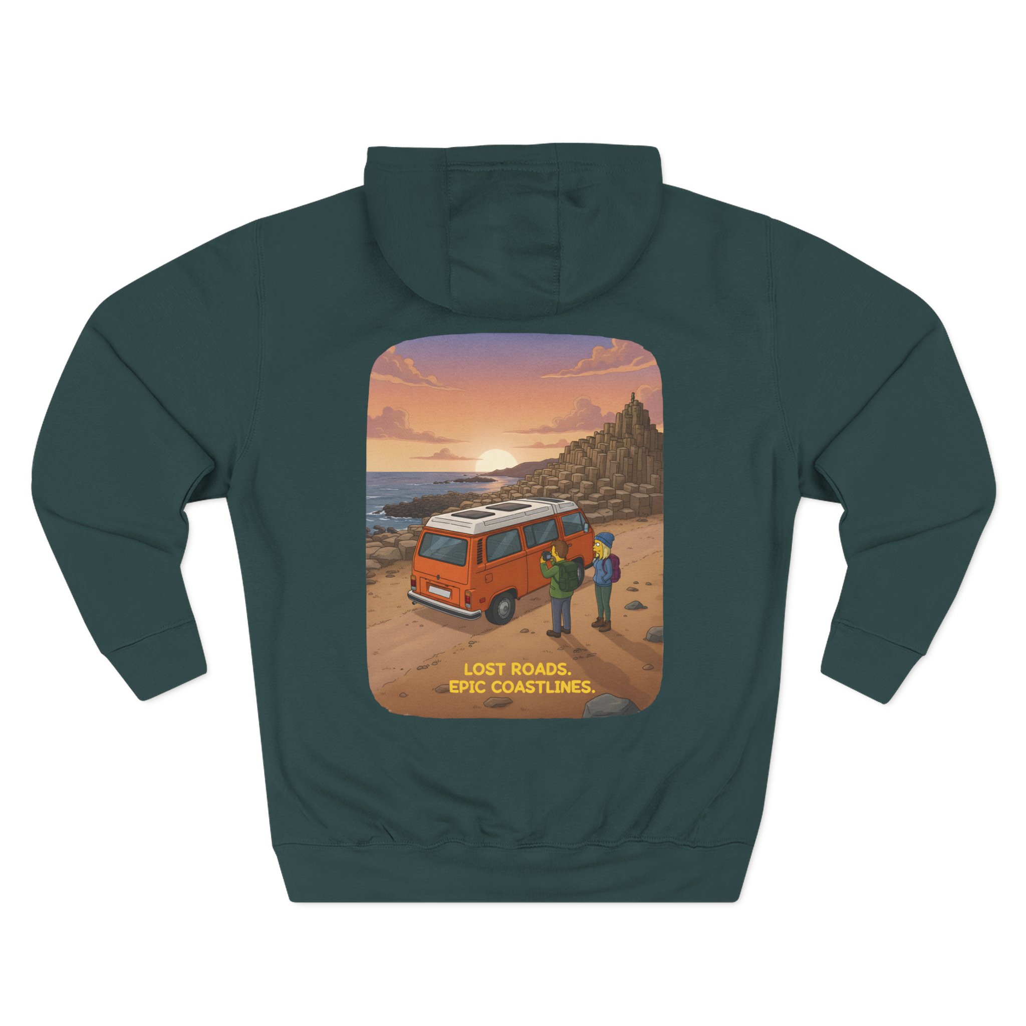 Three-Panel Fleece Hoodie - "Lost Roads Epic Coastlines" Design Sitcom-Line