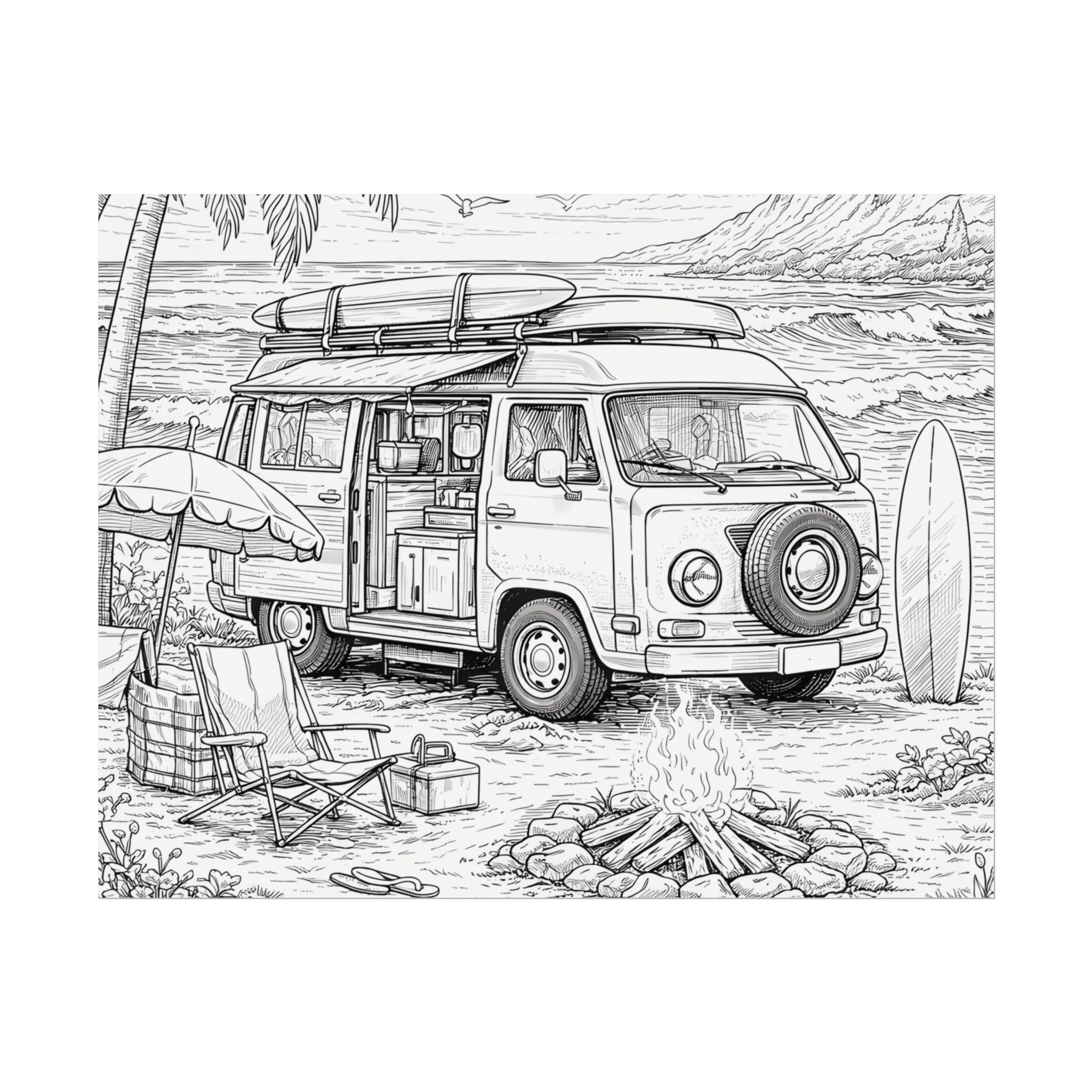 Campervan Poster — Vintage RV Camping Landscape Wall Art