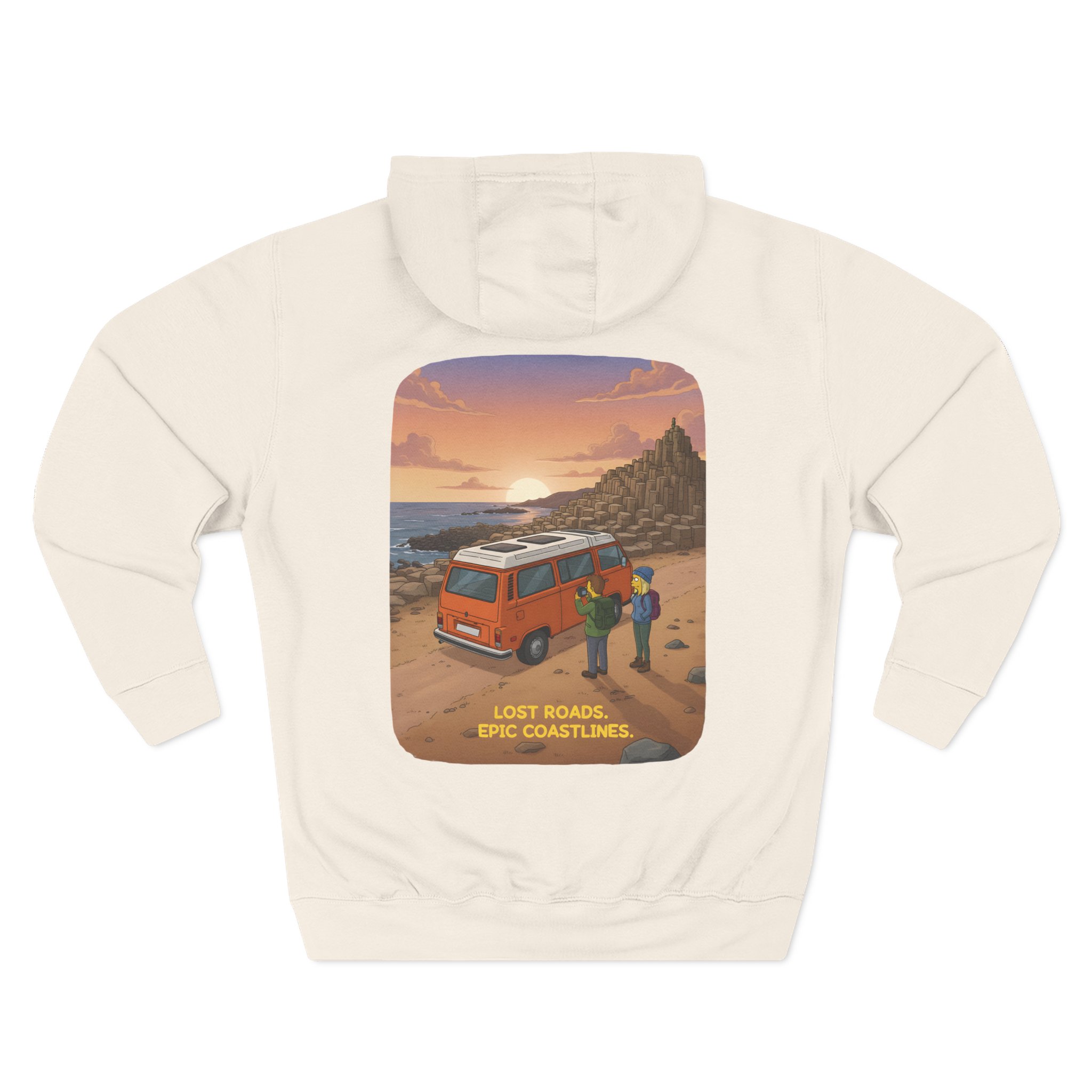 Three-Panel Fleece Hoodie - "Lost Roads Epic Coastlines" Design Sitcom-Line