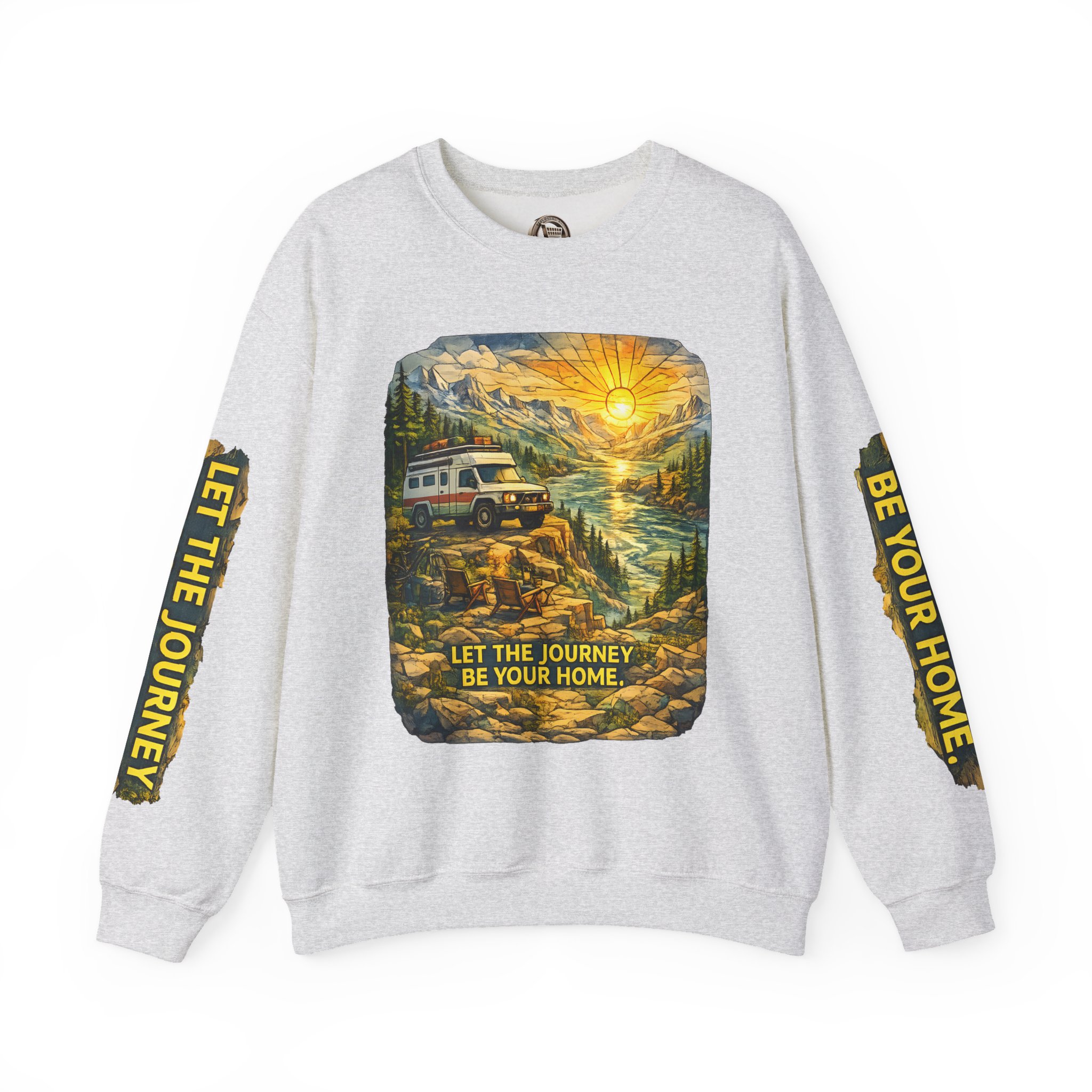 Unisex Heavy Blend™ Crewneck Sweatshirt — "Let The Journey Be Your Home" Design Cubic-Line