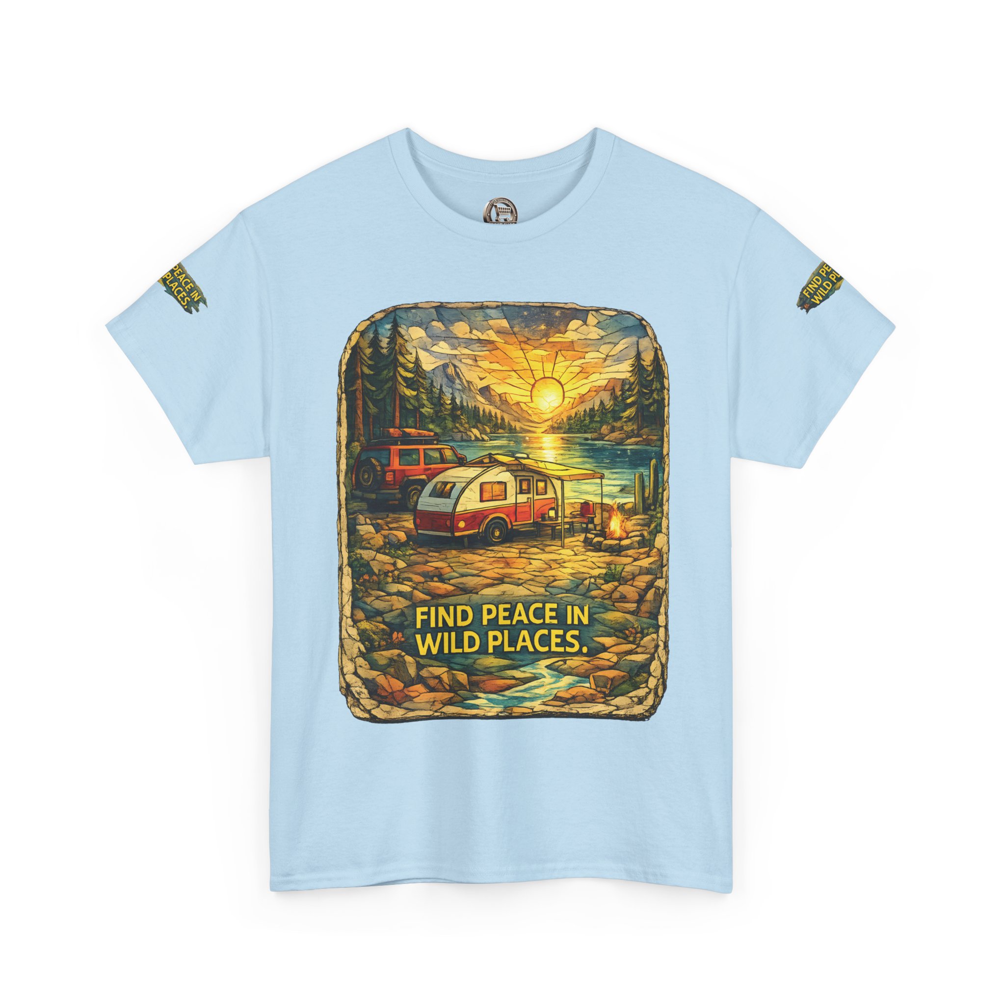 Unisex Heavy Cotton Tee — "Find Peace In Wild Places" Design Cubic-Line