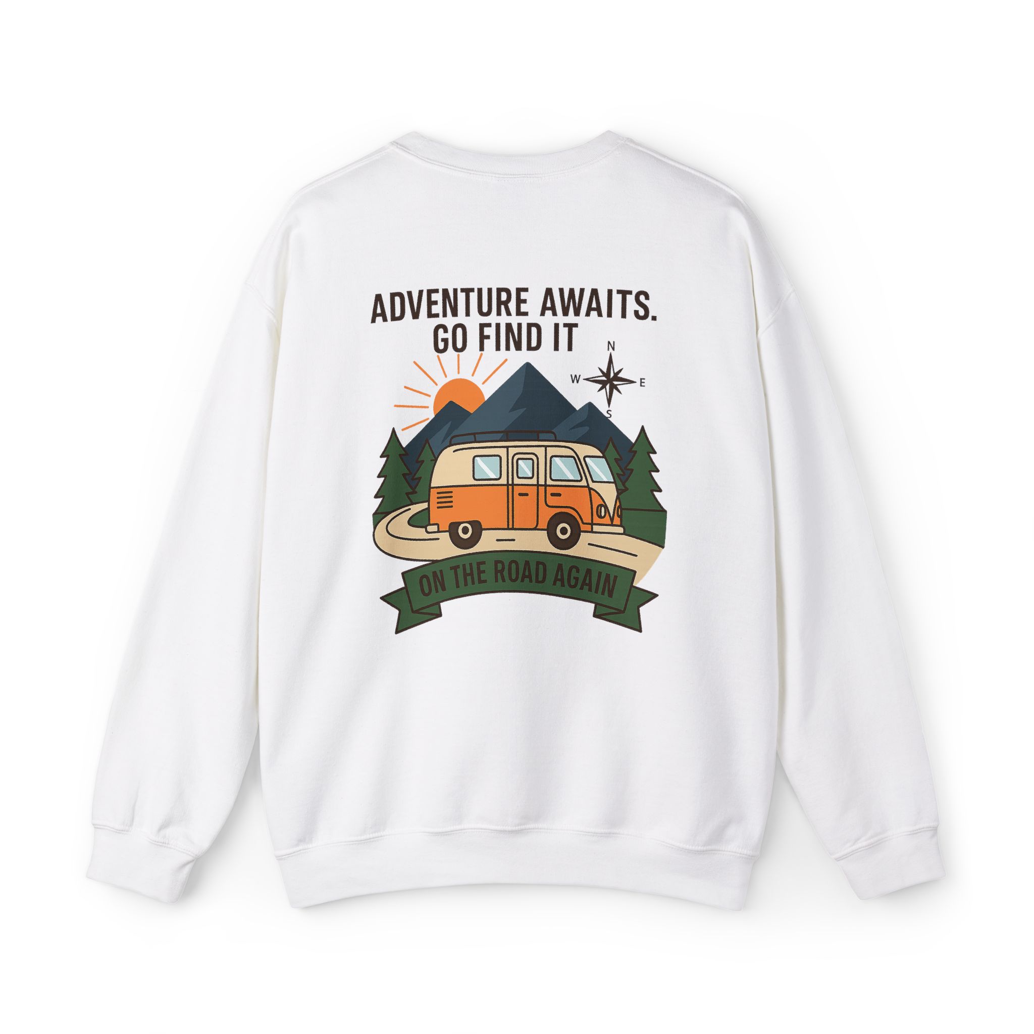 10588025157270577386_2048.jpeg Crewneck Sweatshirt - "Adventure Awaits On The Road Again" Vintage Camper Van