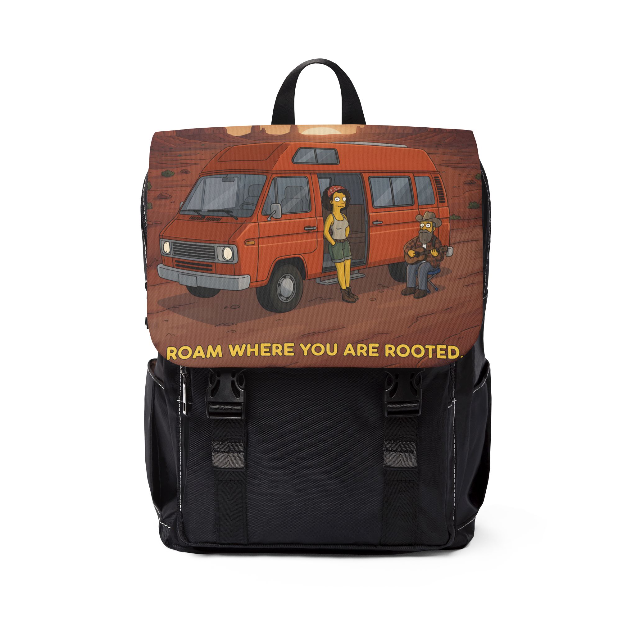 Unisex Casual Shoulder Backpack — "Roam Where You Are Rooted" Design Sitcom-Line