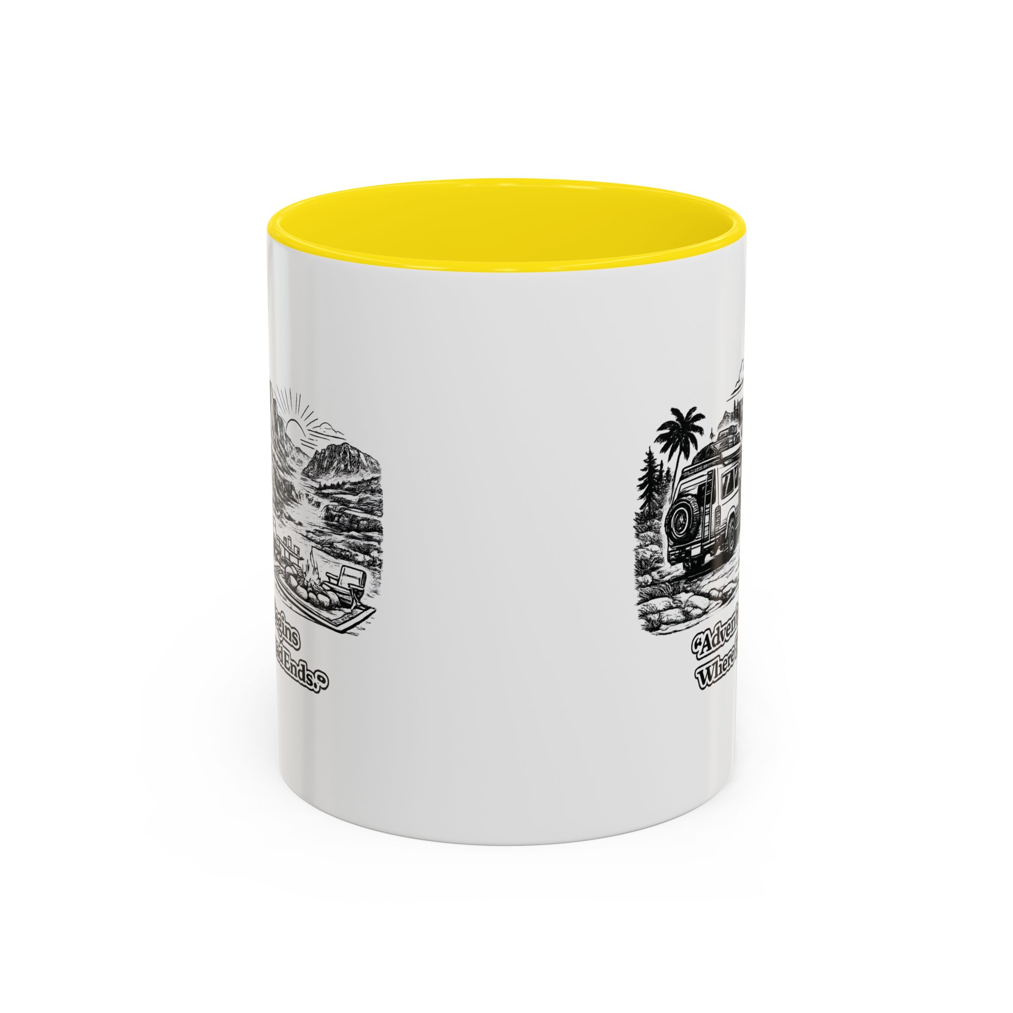10588469061829896038_2048.jpeg Accent Coffee Mug (11, 15oz) — "Adventure Begins Where The Road Ends" Design Minimal-Line