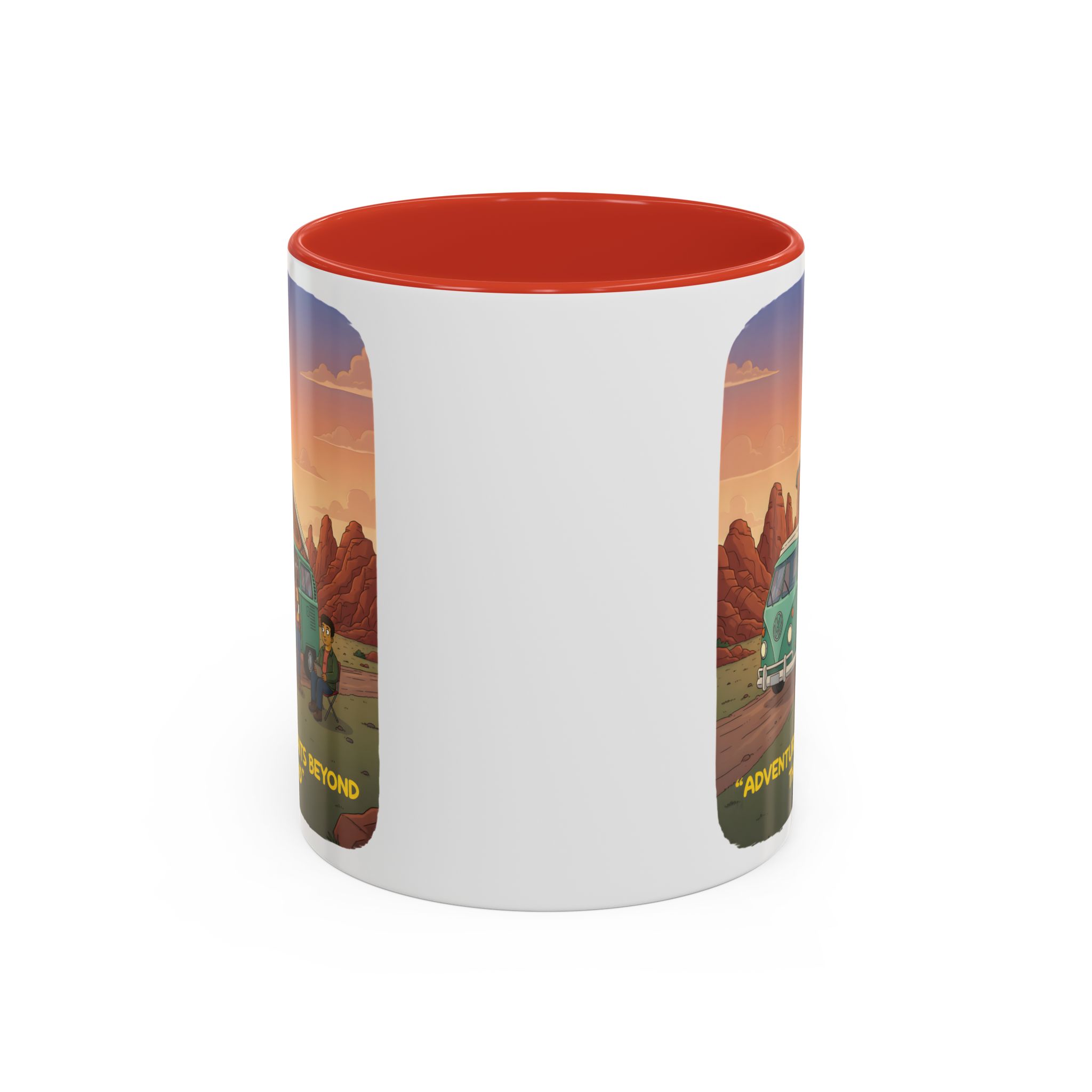 Accent Coffee Mug (11, 15oz) — "Adventure Awaits Beyond The Road" Design Sitcom-Line
