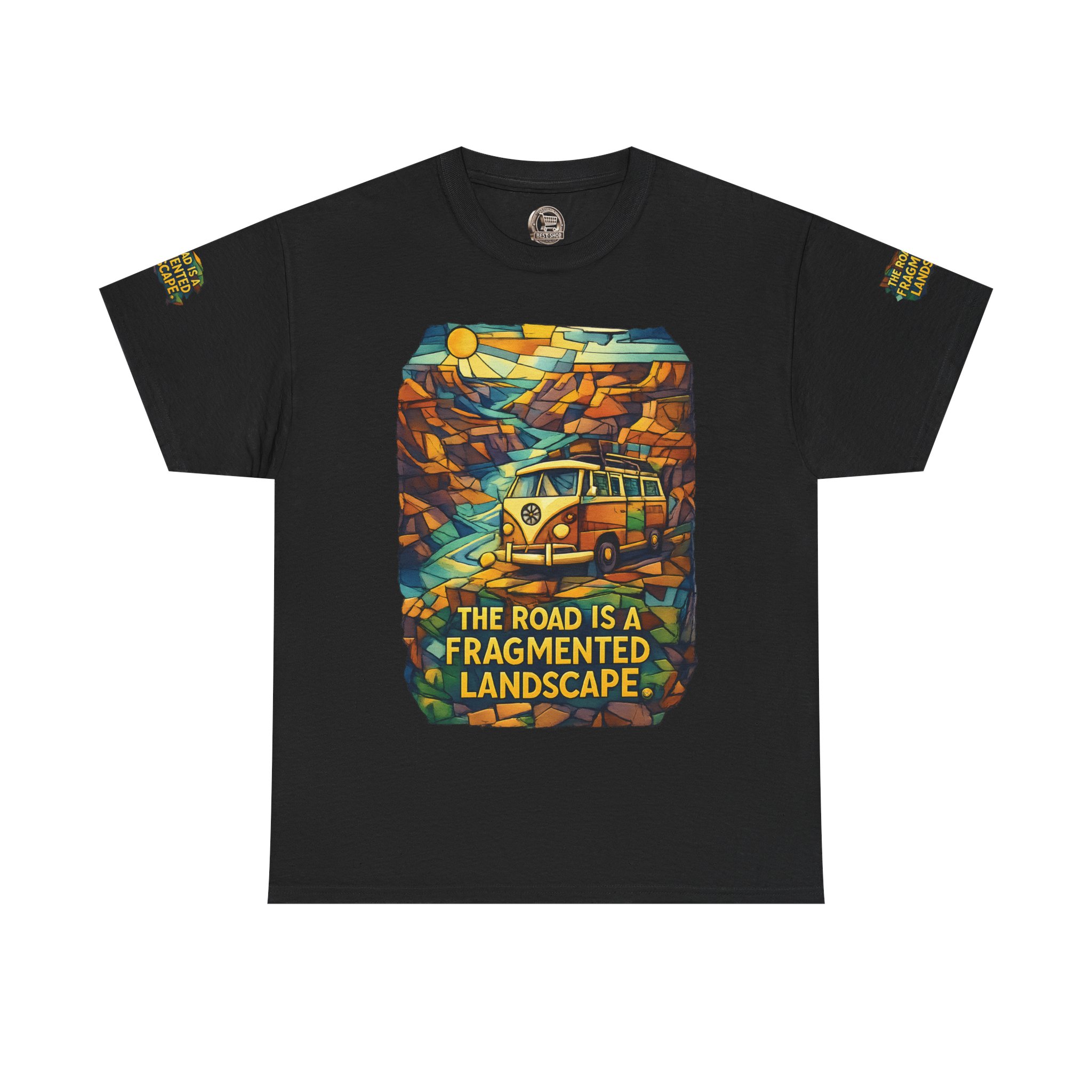10592012686637989475_2048.jpeg Unisex Heavy Cotton Tee — "The Road Is A Fragmented Landscape" Design Cubic-Line