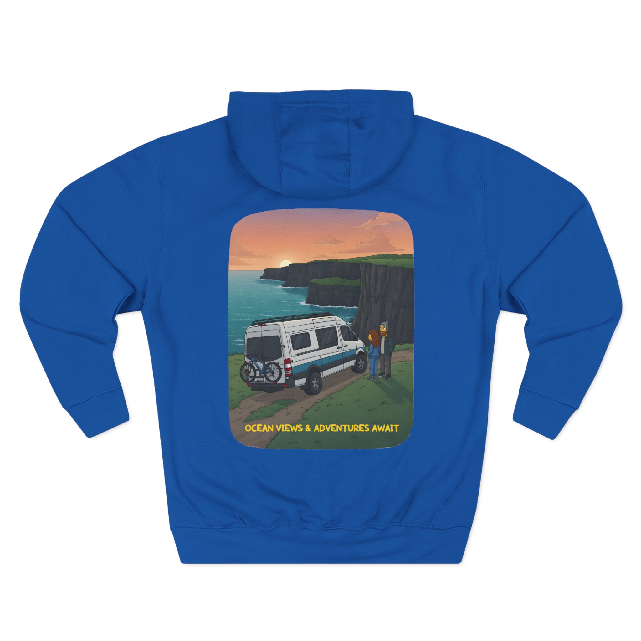 Three-Panel Fleece Hoodie - "Ocean Views-Adventures Awaits" Design Sitcom-Line