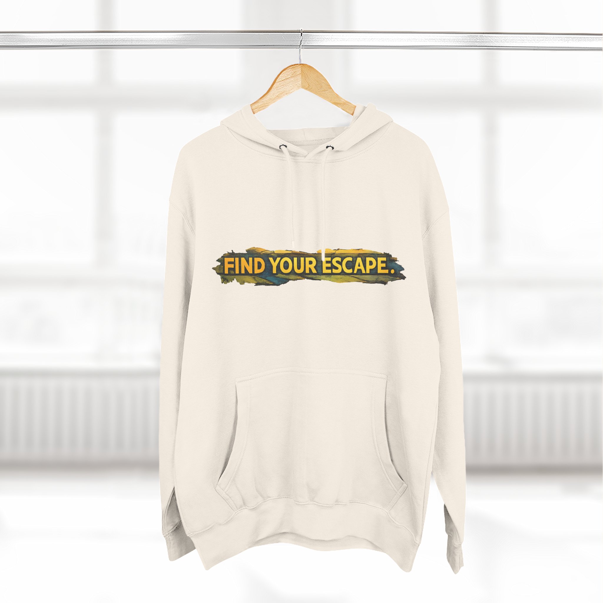 Three-Panel Fleece Hoodie - "Find Your Escape" Design Cubic-Line