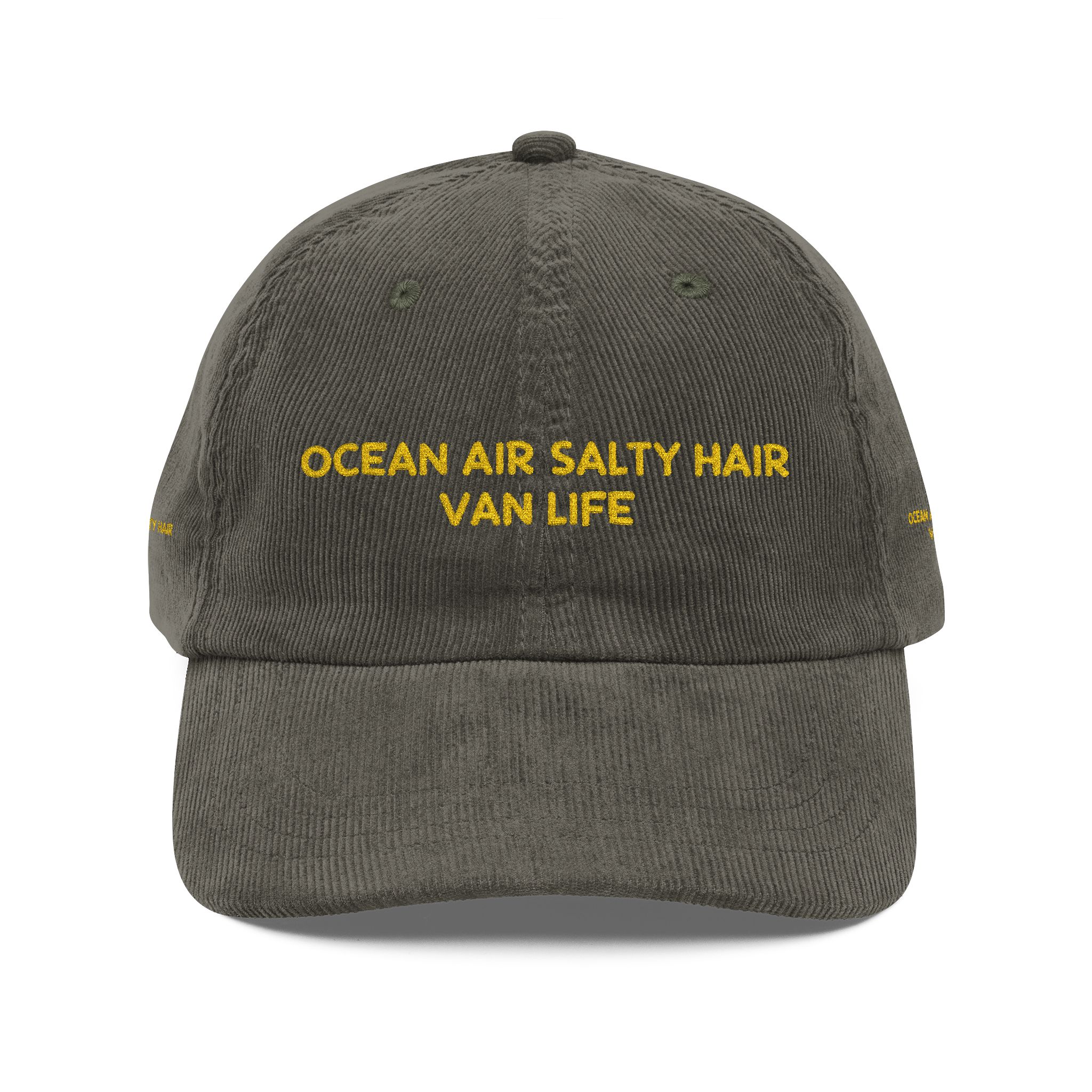 10602937925207213227_2048-1.jpeg Vintage Corduroy Cap (Embroidery) — "Ocean Air Salty Hair Van Live " Embroidered Hat