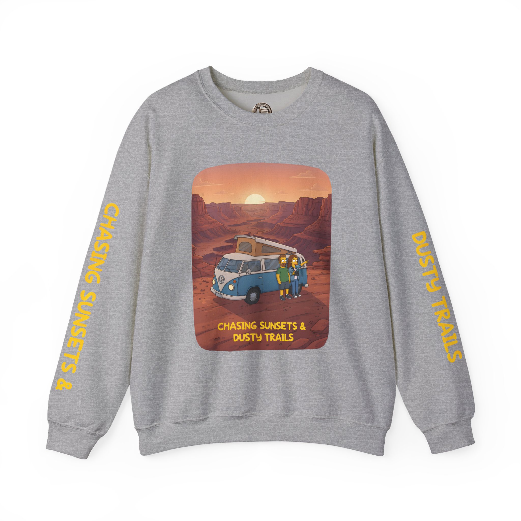 Unisex Heavy Blend™ Crewneck Sweatshirt — "Chasing Sunsets And Dusty Trails" Design Sitcom-Line