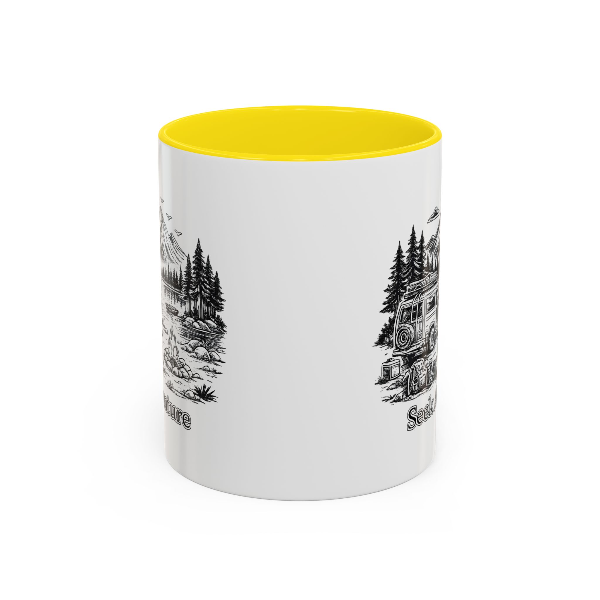 Accent Coffee Mug (11, 15oz) — "Seek Adventure" Design Minimal-Line