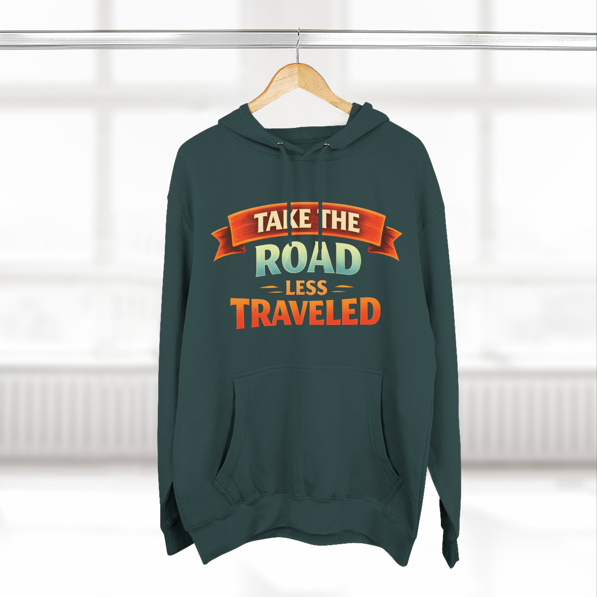 Three-Panel Fleece Hoodie - "Take The Road Less Traveled" Design Scenic-Line