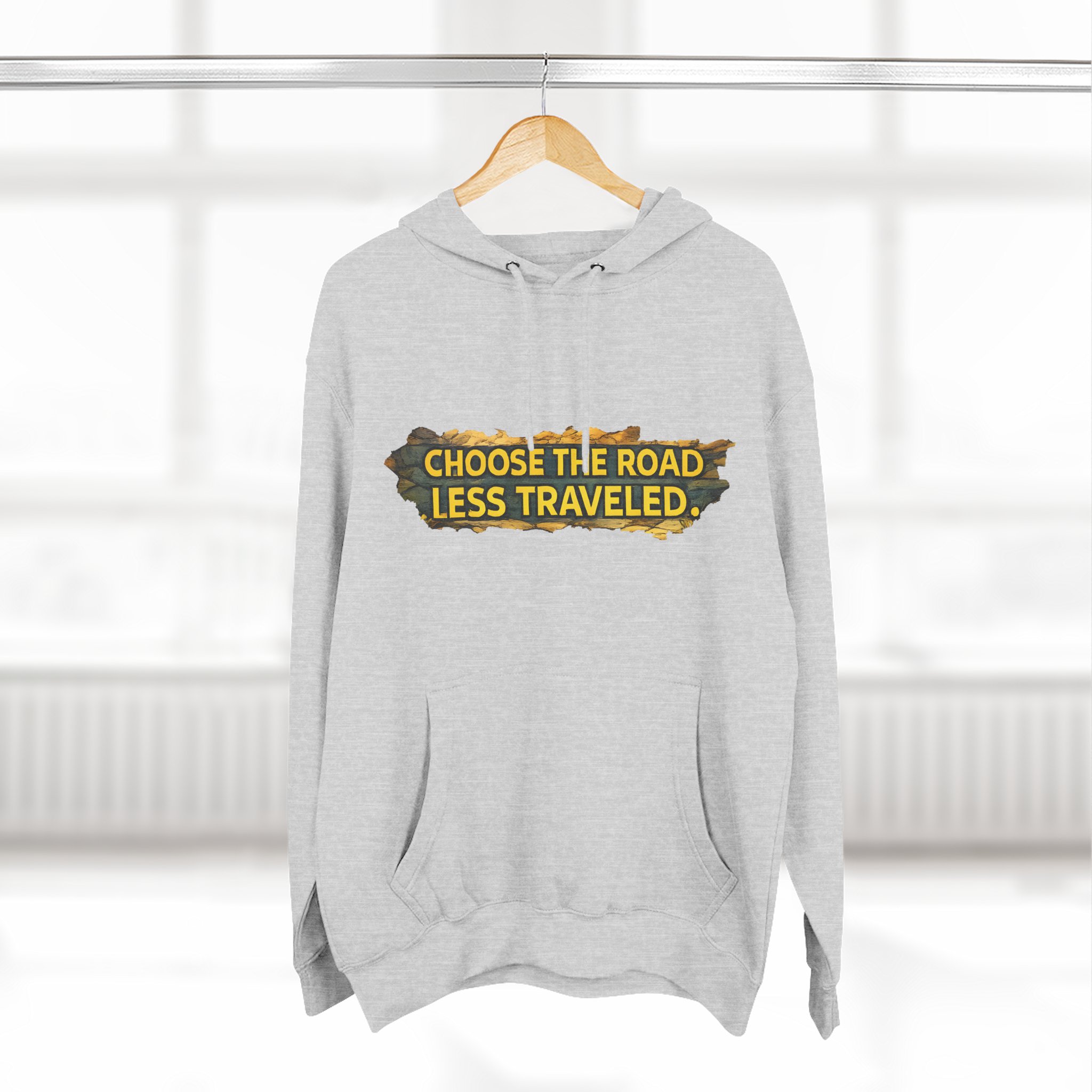 Three-Panel Fleece Hoodie - "Choose The Road Less Traveled" Design Cubic-Line