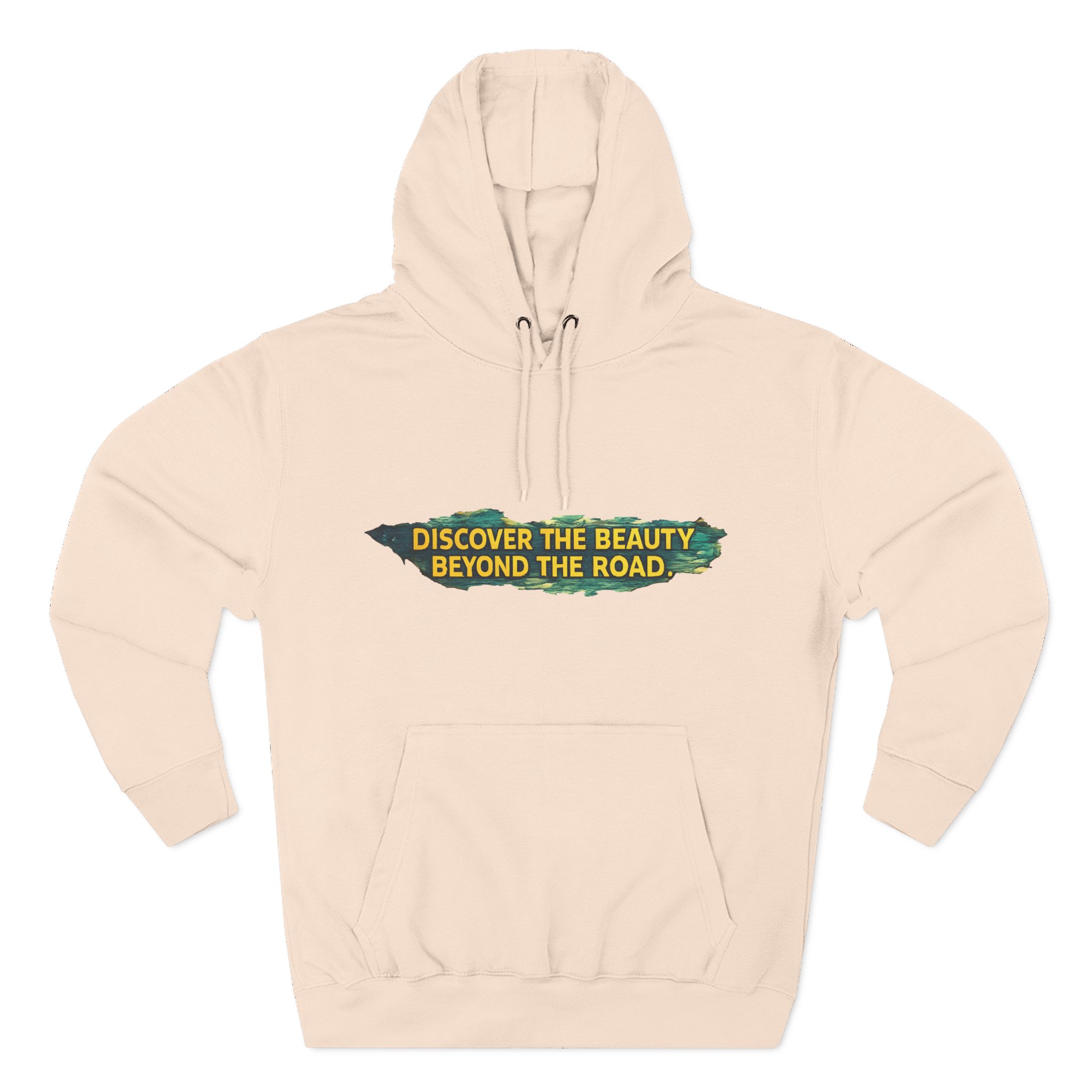 Three-Panel Fleece Hoodie - "Discover The Bieuty Beyond The Road" Design Cubic-Line