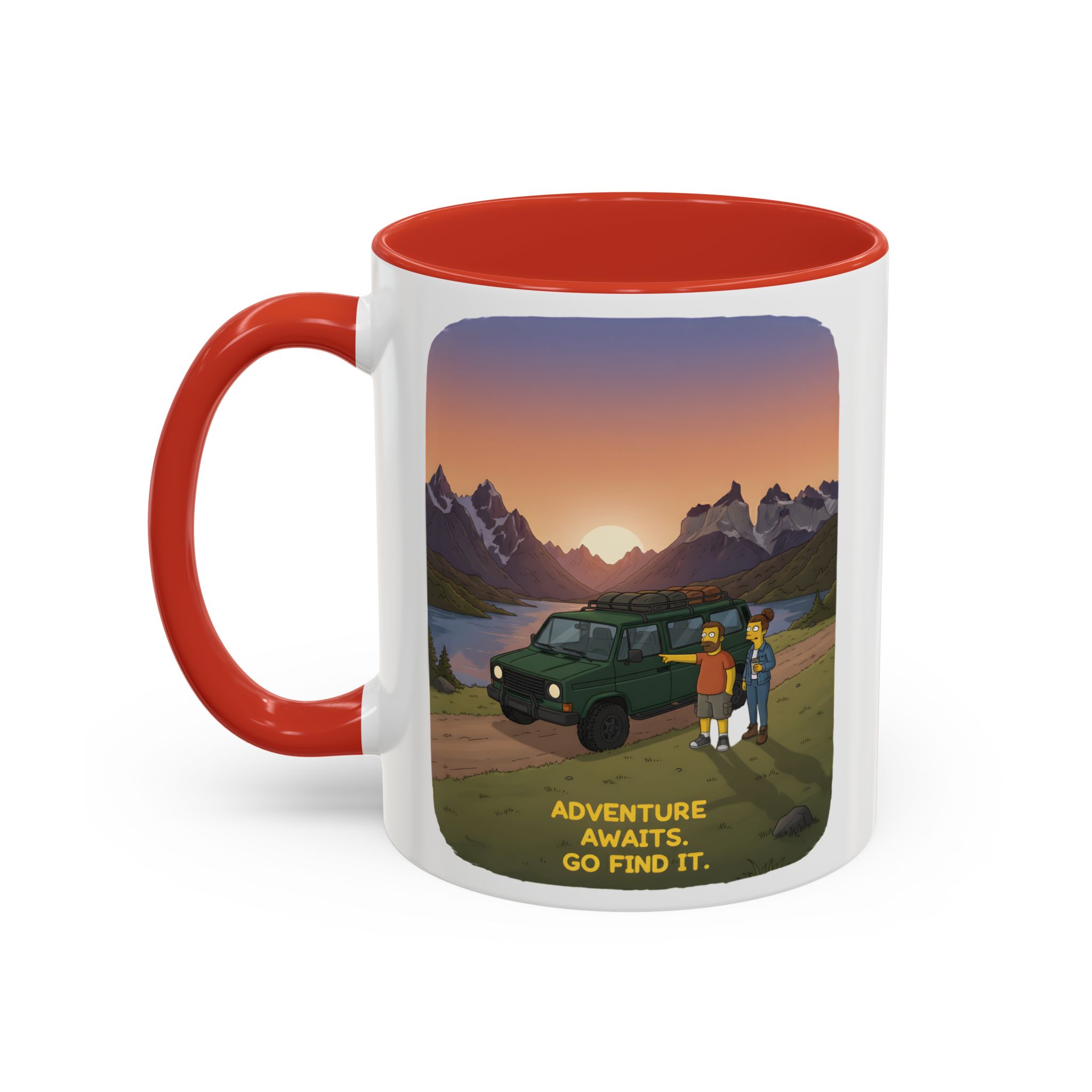 Accent Coffee Mug (11, 15oz) — "Adventure Awaits-Go Find It" Design Sitcom-Line
