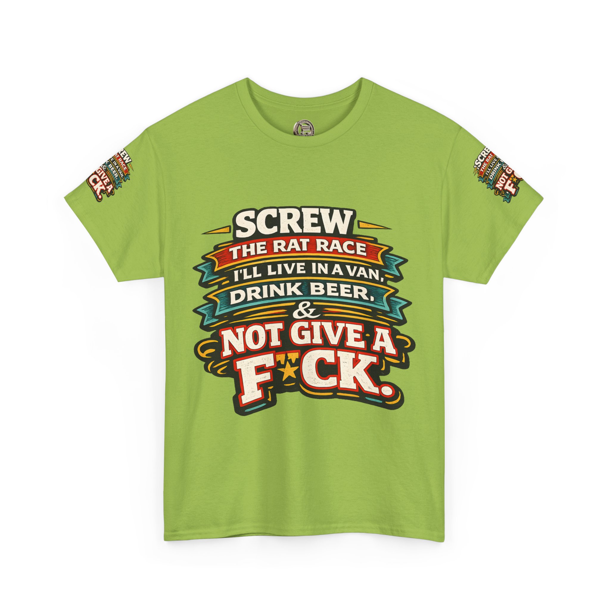 Unisex Heavy Cotton Tee — "Screw The Rat Race" Design F**K-Line