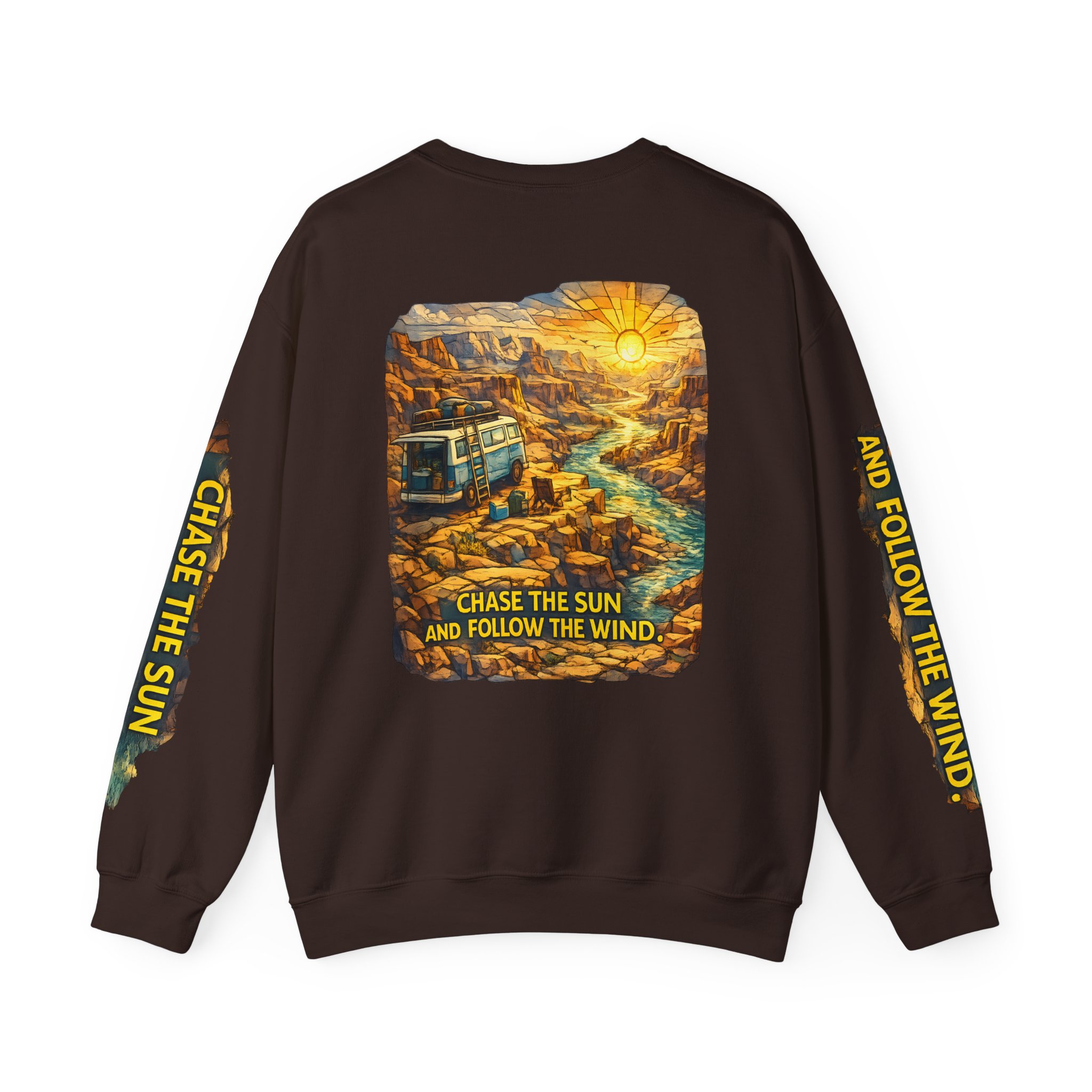 10635560147945534824_2048.jpeg Unisex Heavy Blend™ Crewneck Sweatshirt — "Chase The Sun And Follow The Wind" Design Cubic-Line