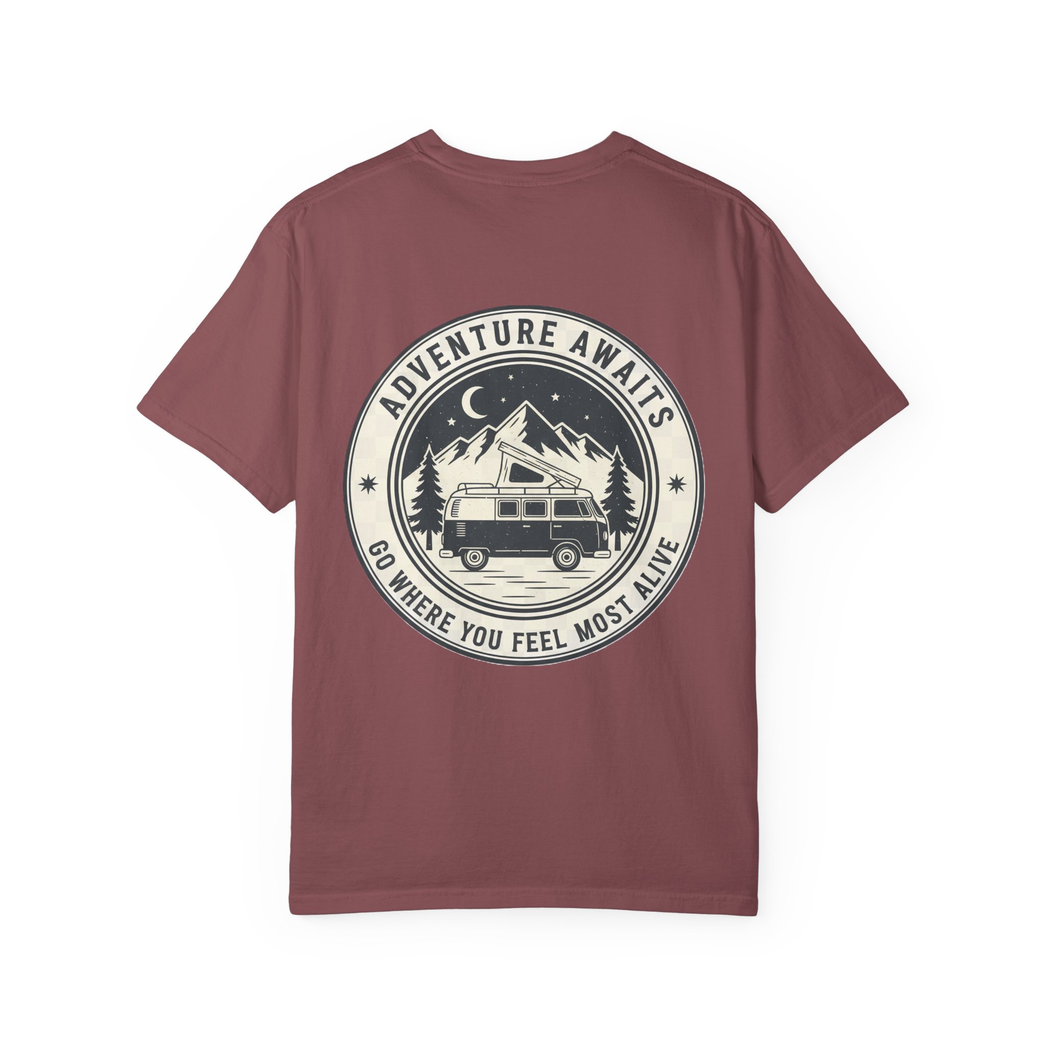 10636983383904362707_2048.jpeg T-Shirt — "Adventure Awaits-Go Where You Feel Most Alive" (Front + Back Printed) Outdoor Travel Tee