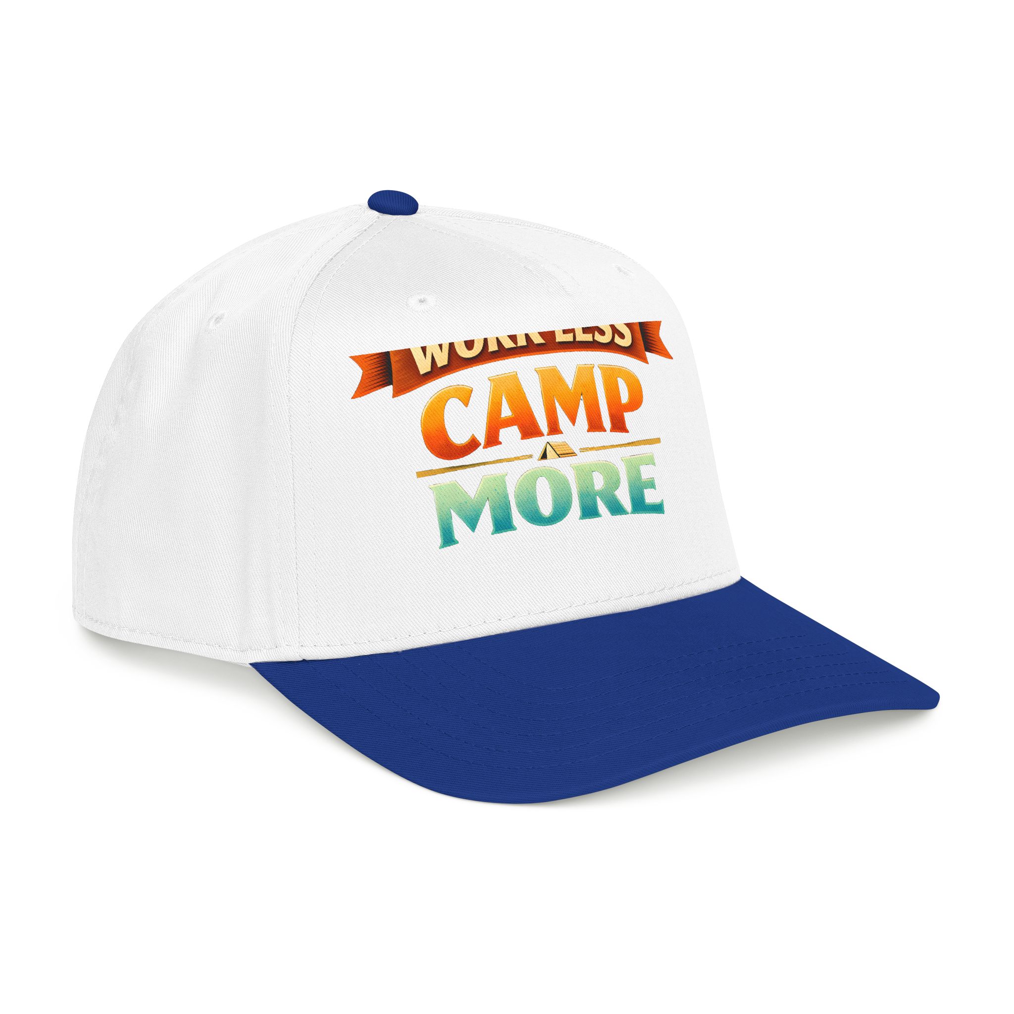 Baseball Cap - "Work Less-Camp More" Design Scenic-Line