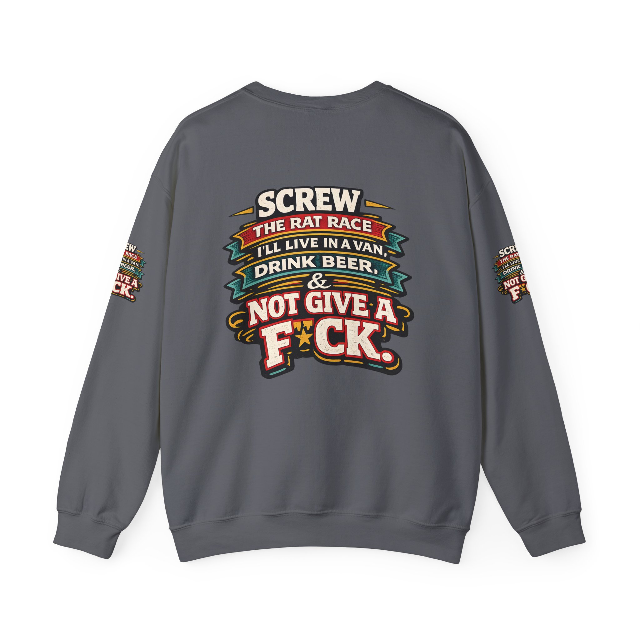 Unisex Heavy Blend™ Crewneck Sweatshirt — "Screw The Rat Race" Design F**K-Line