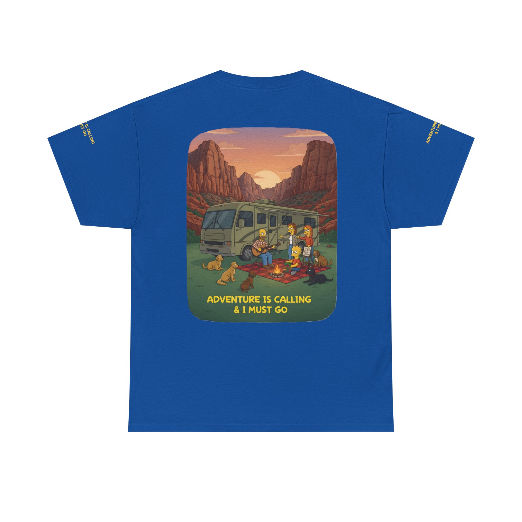 Unisex Heavy Cotton Tee — "Adventure Is Calling-I Must Go" Design Sitcom-Line