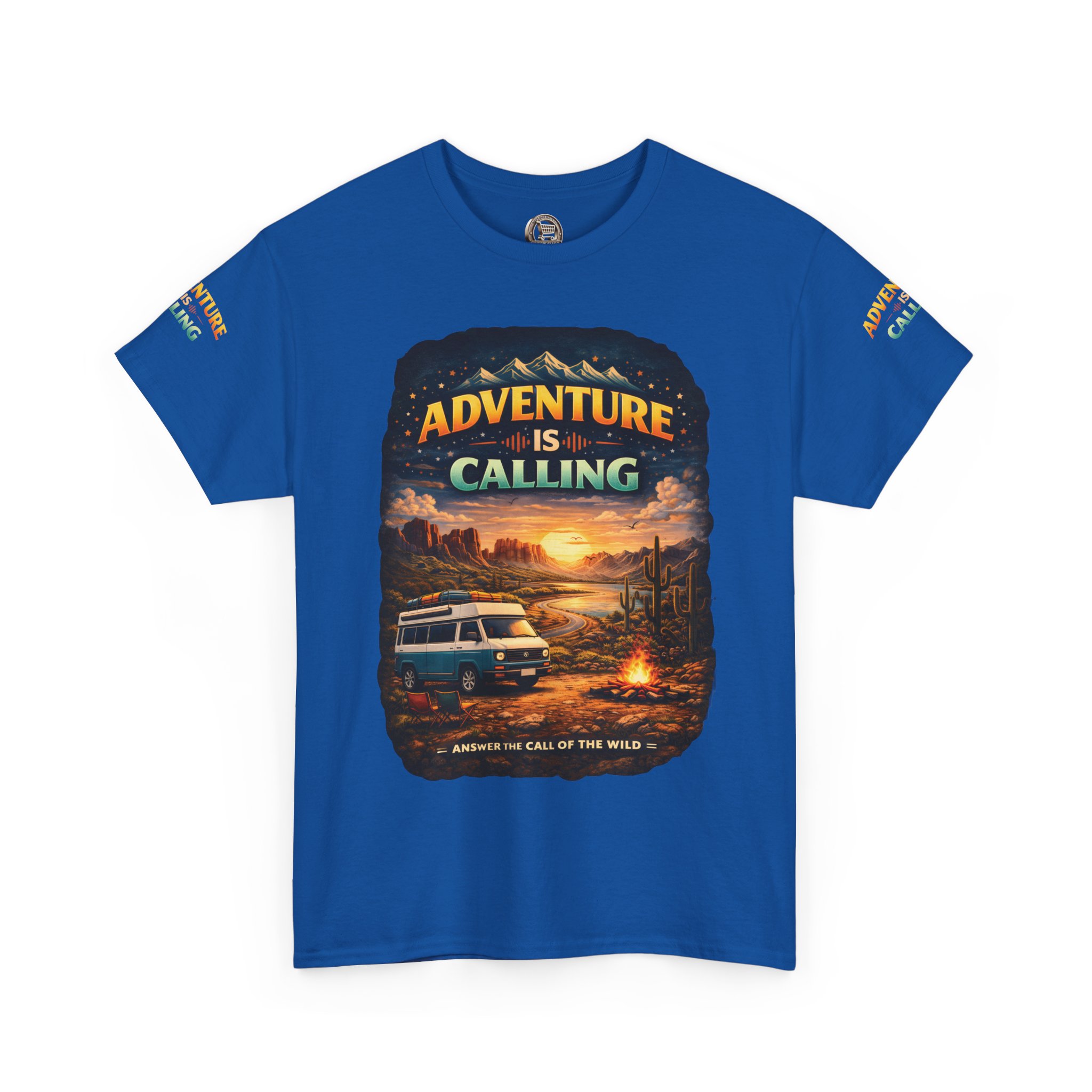 Unisex Heavy Cotton Tee — "Adventure Is Calling" Design Scenic-Line