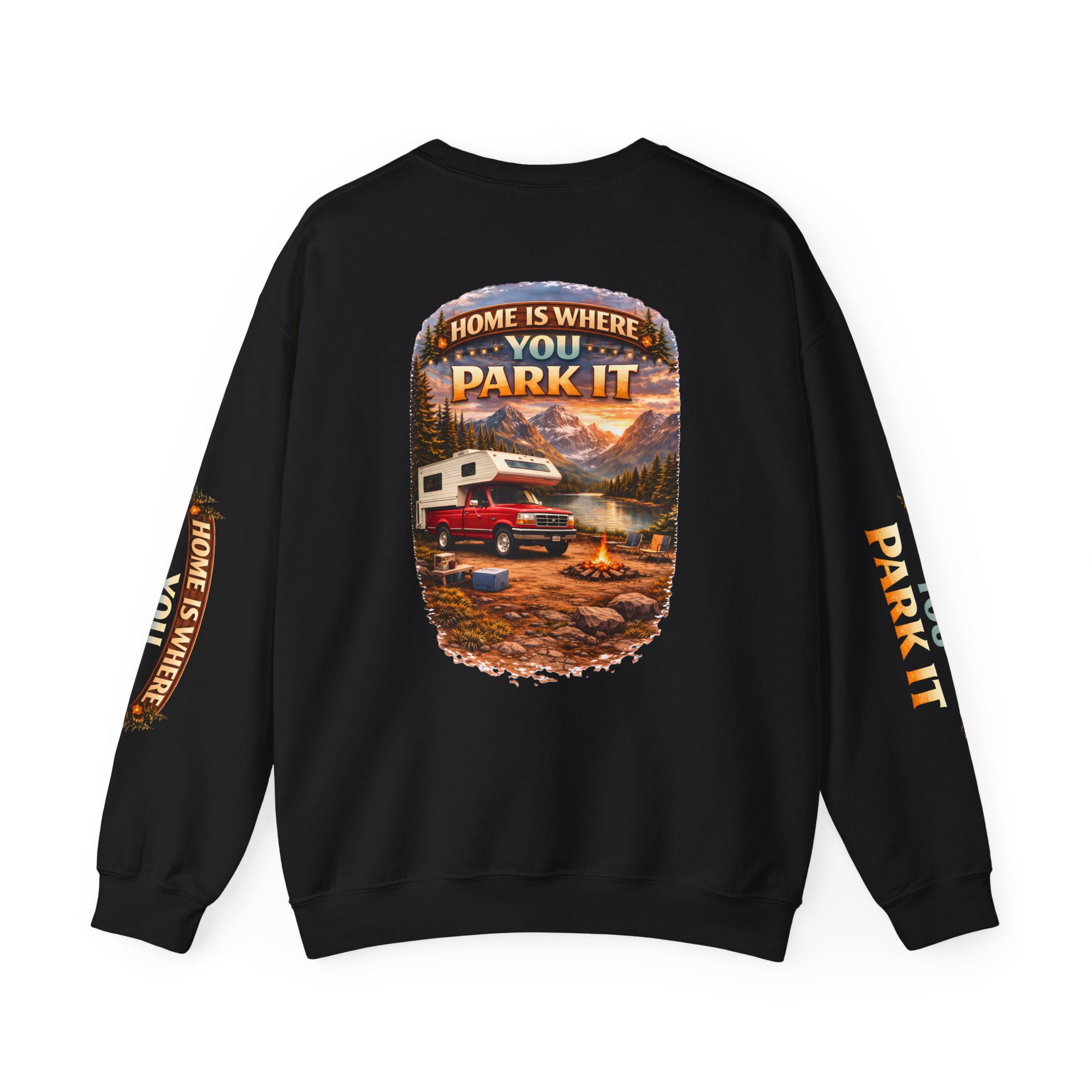 Unisex Heavy Blend™ Crewneck Sweatshirt — "Home Is Where You Park It" Design Scenic-Line