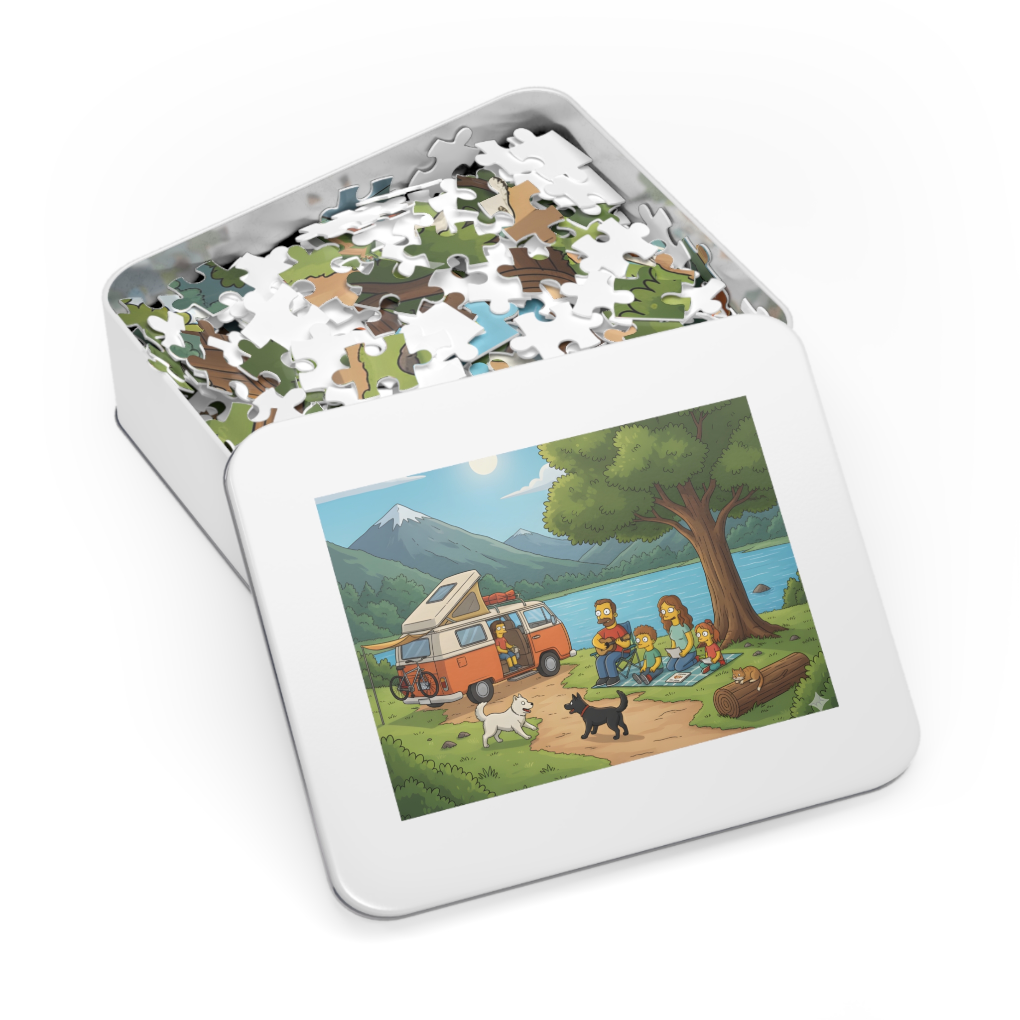Jigsaw Puzzle with Tin — Scenic Campervan Lake