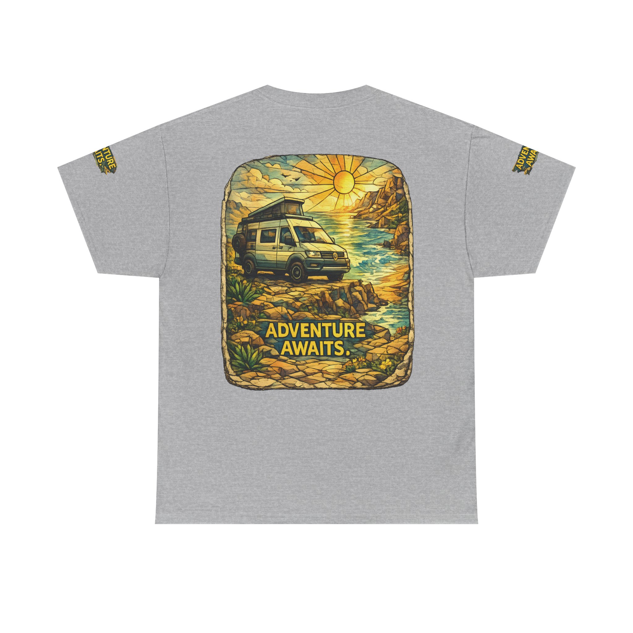 Unisex Heavy Cotton Tee — "Adventure Awaits" Design Cubic-Line