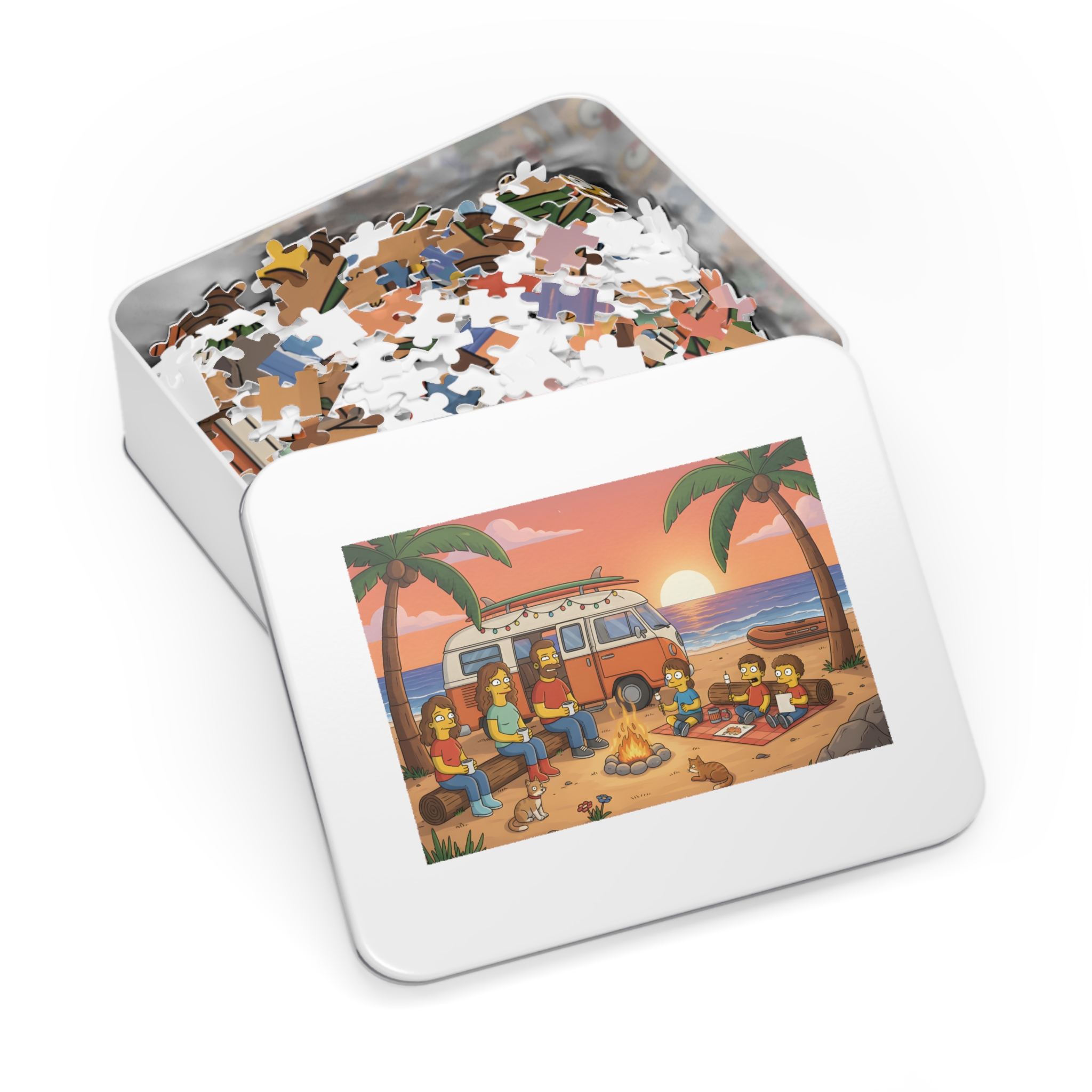 Jigsaw Puzzle with Tin — Sunset Surf Van Scene