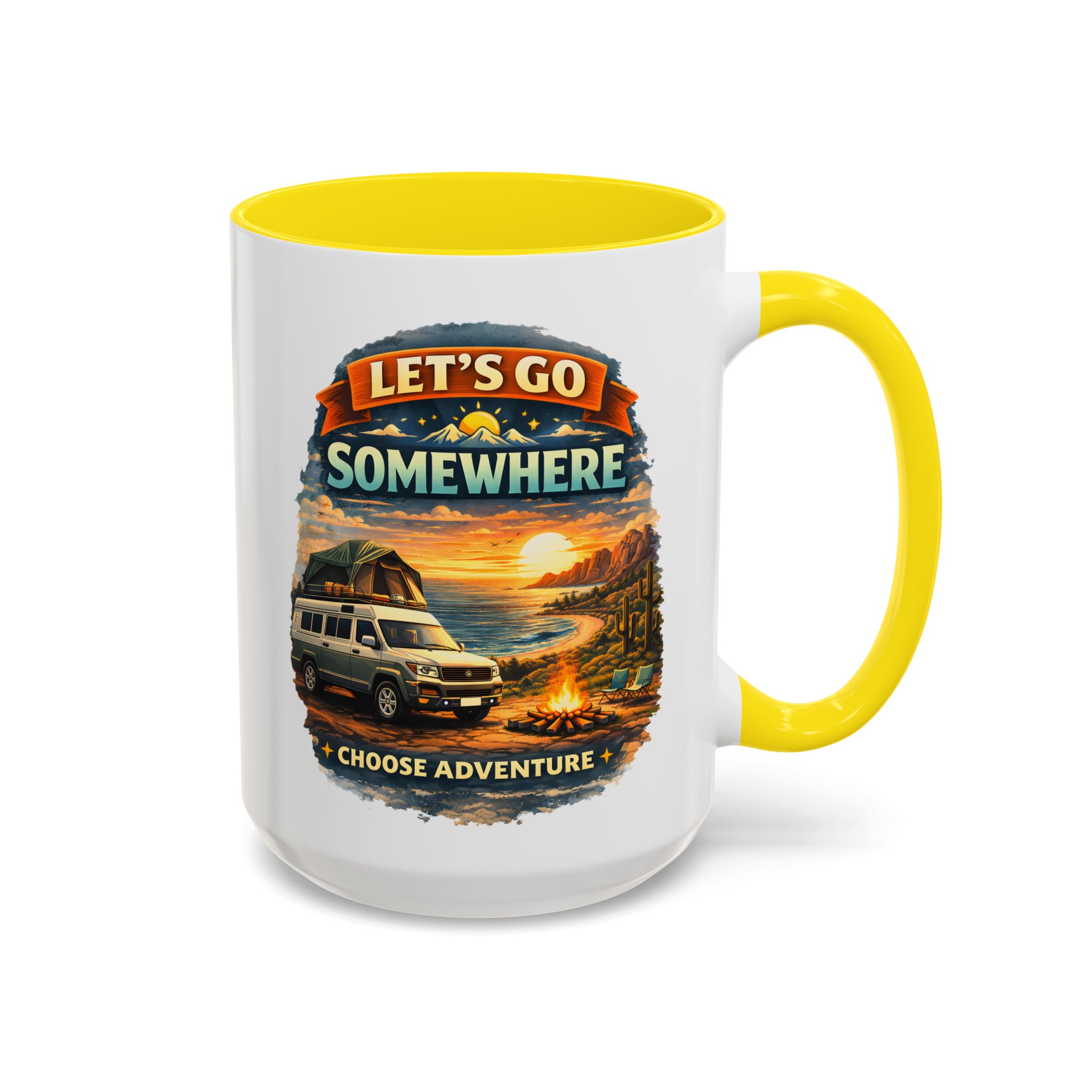 Accent Coffee Mug (11, 15oz) — "Lets Go Somewhere" Design Scenic-Line