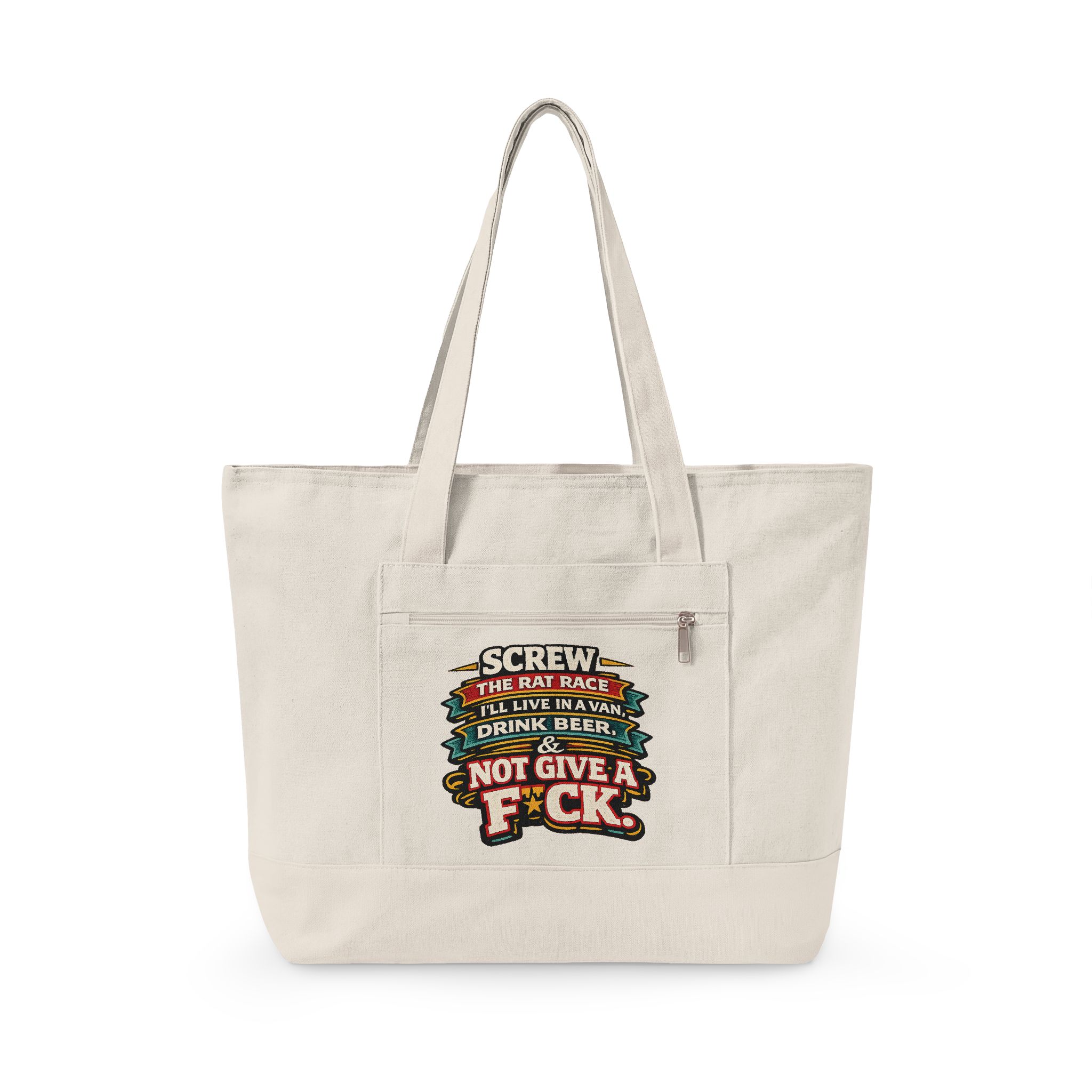 Zippered Canvas Tote — "Screw The Rat Race" (Design F**K-Line)