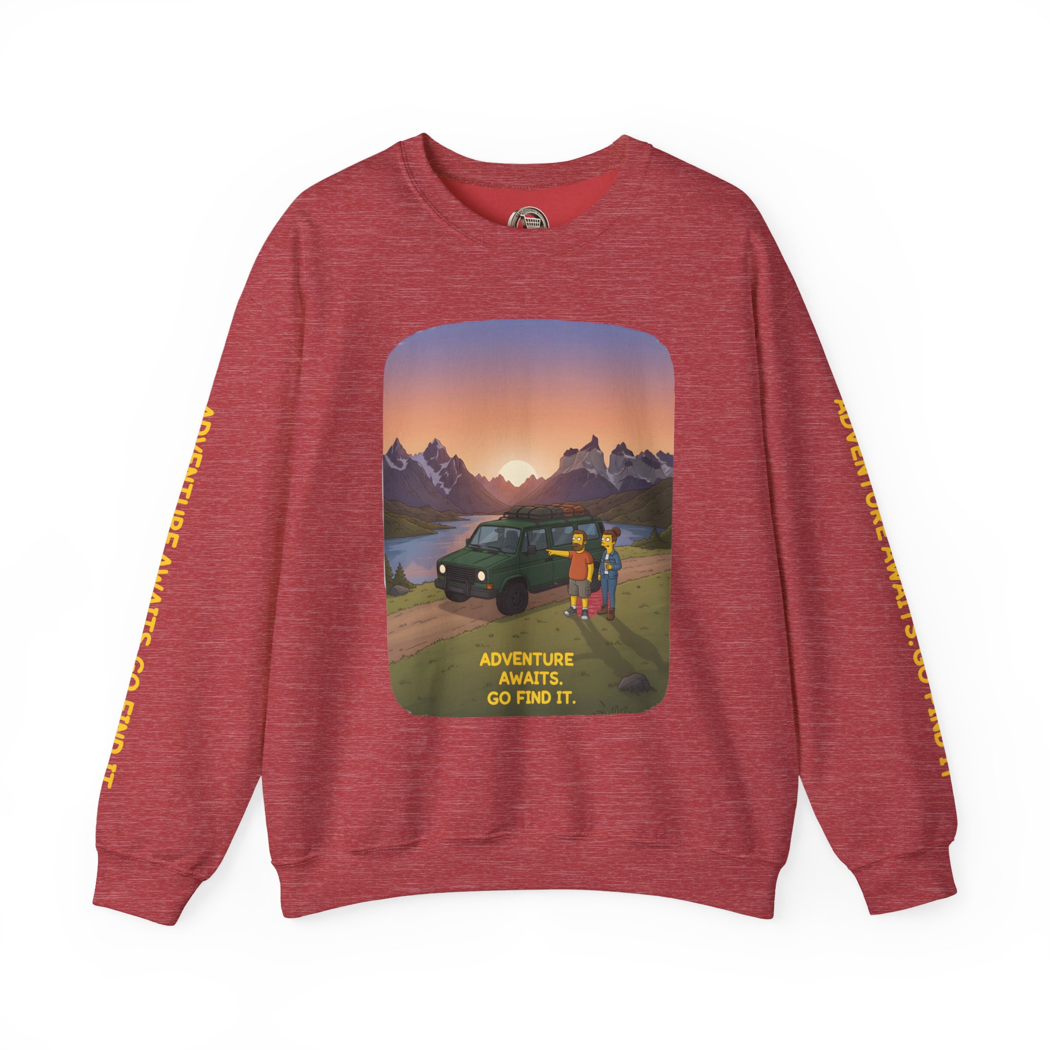 Unisex Heavy Blend™ Crewneck Sweatshirt — "Adventure Awaits-Go Find It" Design Sitcom-Line