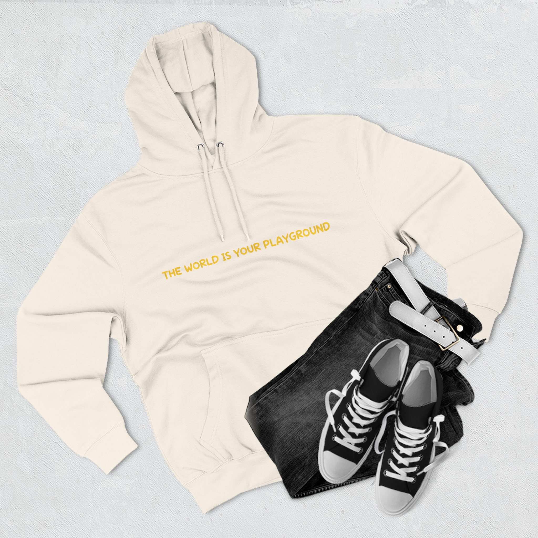 Three-Panel Fleece Hoodie - "The World Is Your playground" Design Sitcom-Line