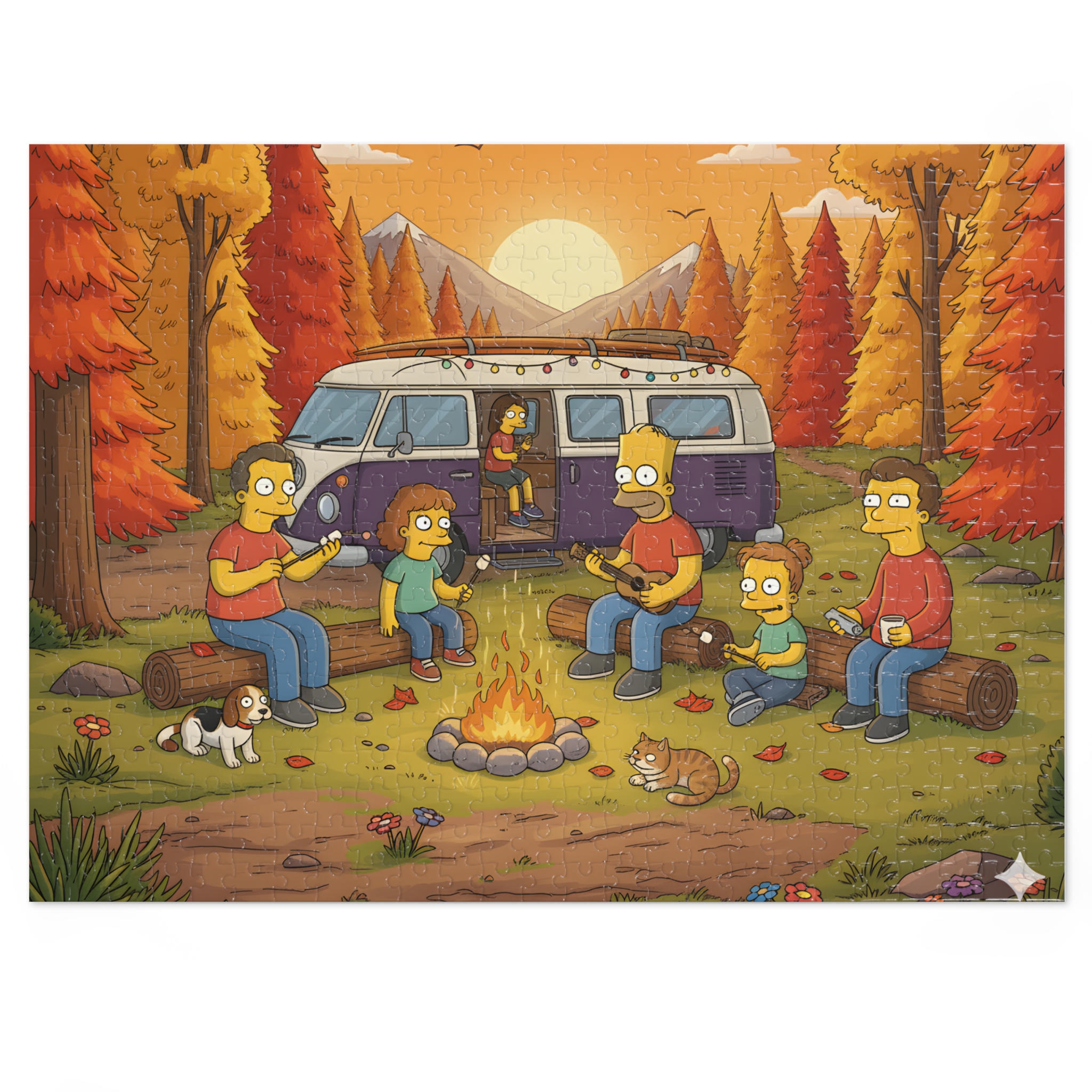 Jigsaw Puzzle with Tin — Autumn Van Bonfire Scene