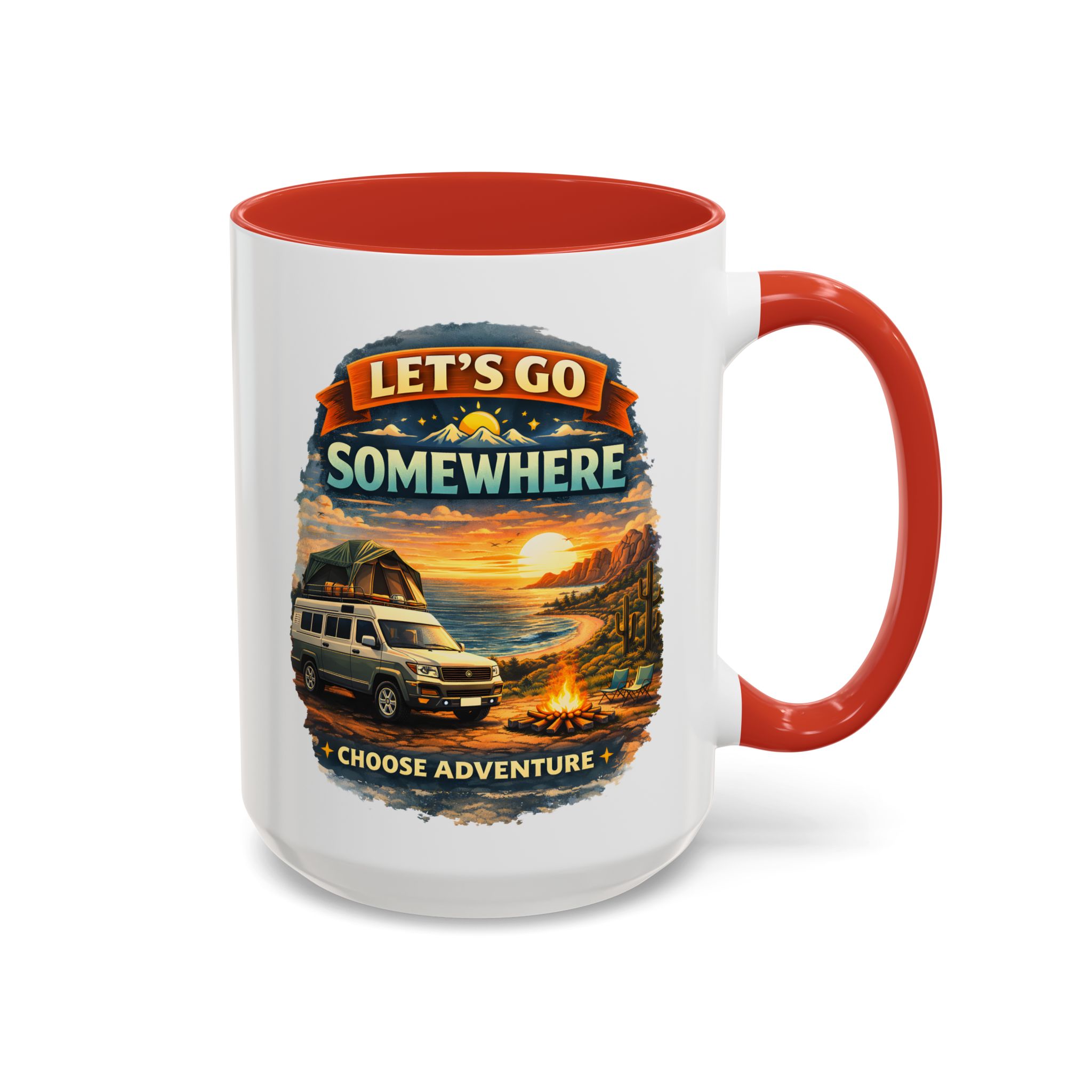 Accent Coffee Mug (11, 15oz) — "Lets Go Somewhere" Design Scenic-Line
