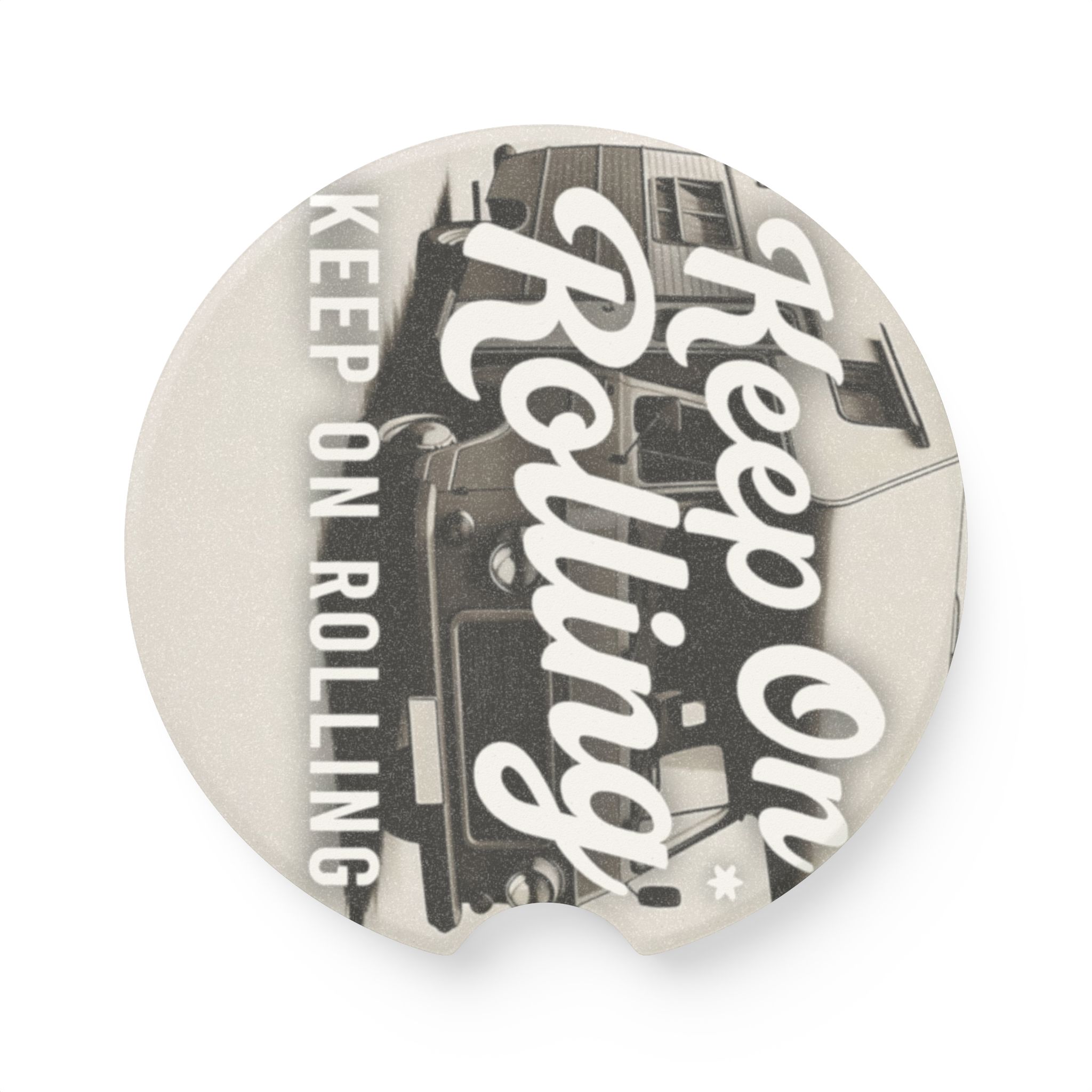 Soapstone Car Coaster — "Keep On Rolling" Retro Roadtrip Car Coaster