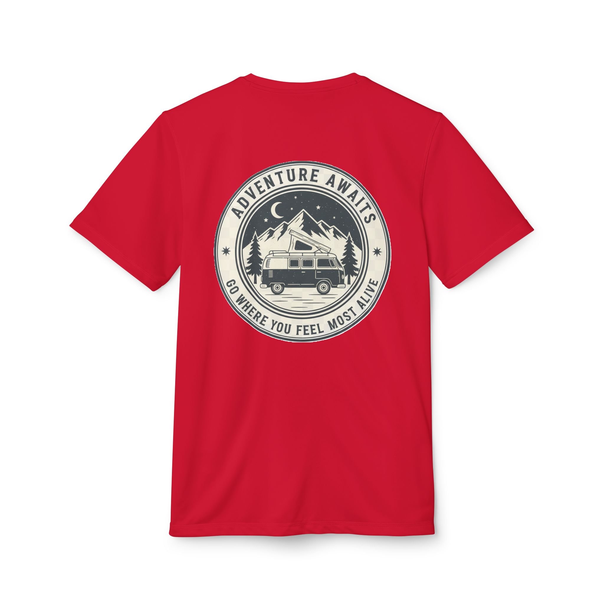 T-Shirt(Adidas) - 'Adventure Awaits-Go Where You Feel Most Alive' (Front + back printed)