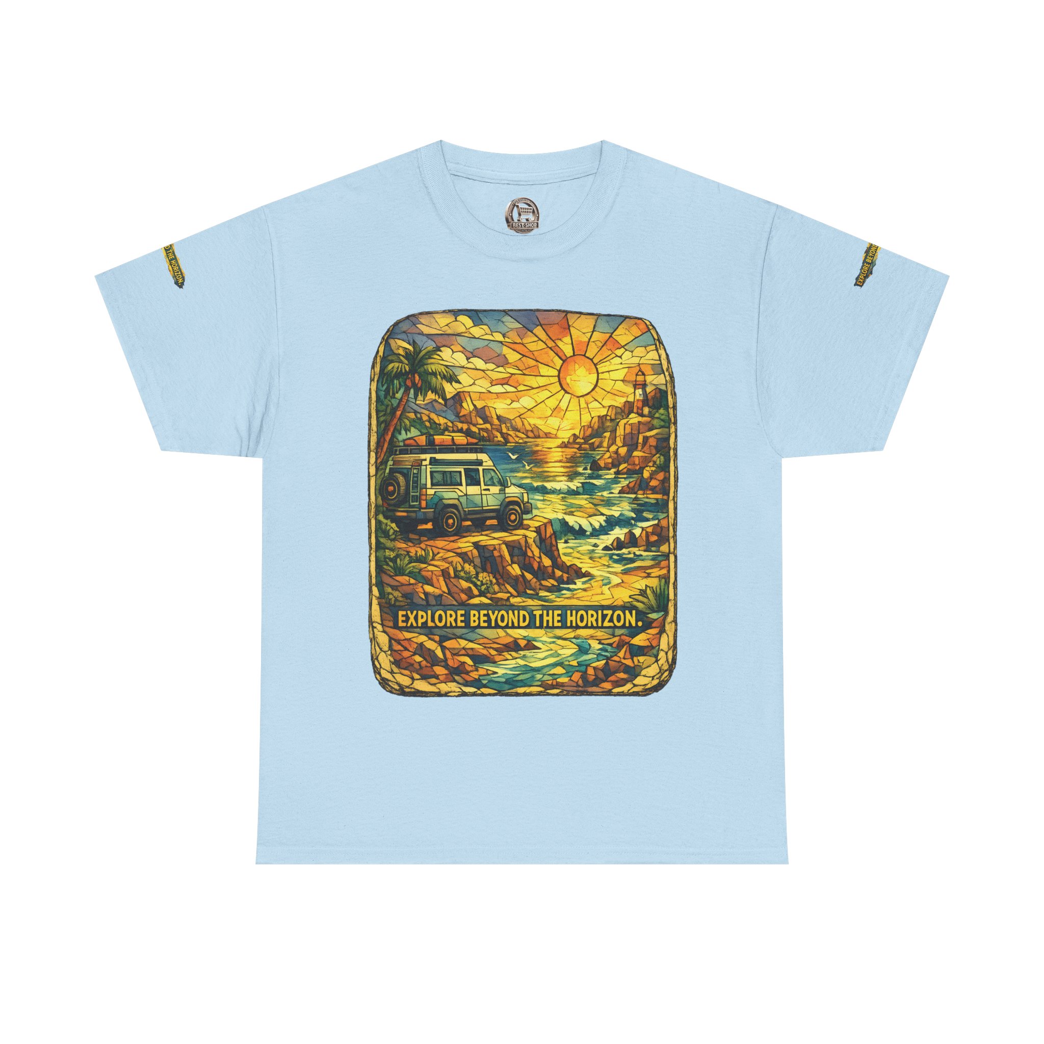 Unisex Heavy Cotton Tee — "Explore Beyond The Horizon" Design Cubic-Line