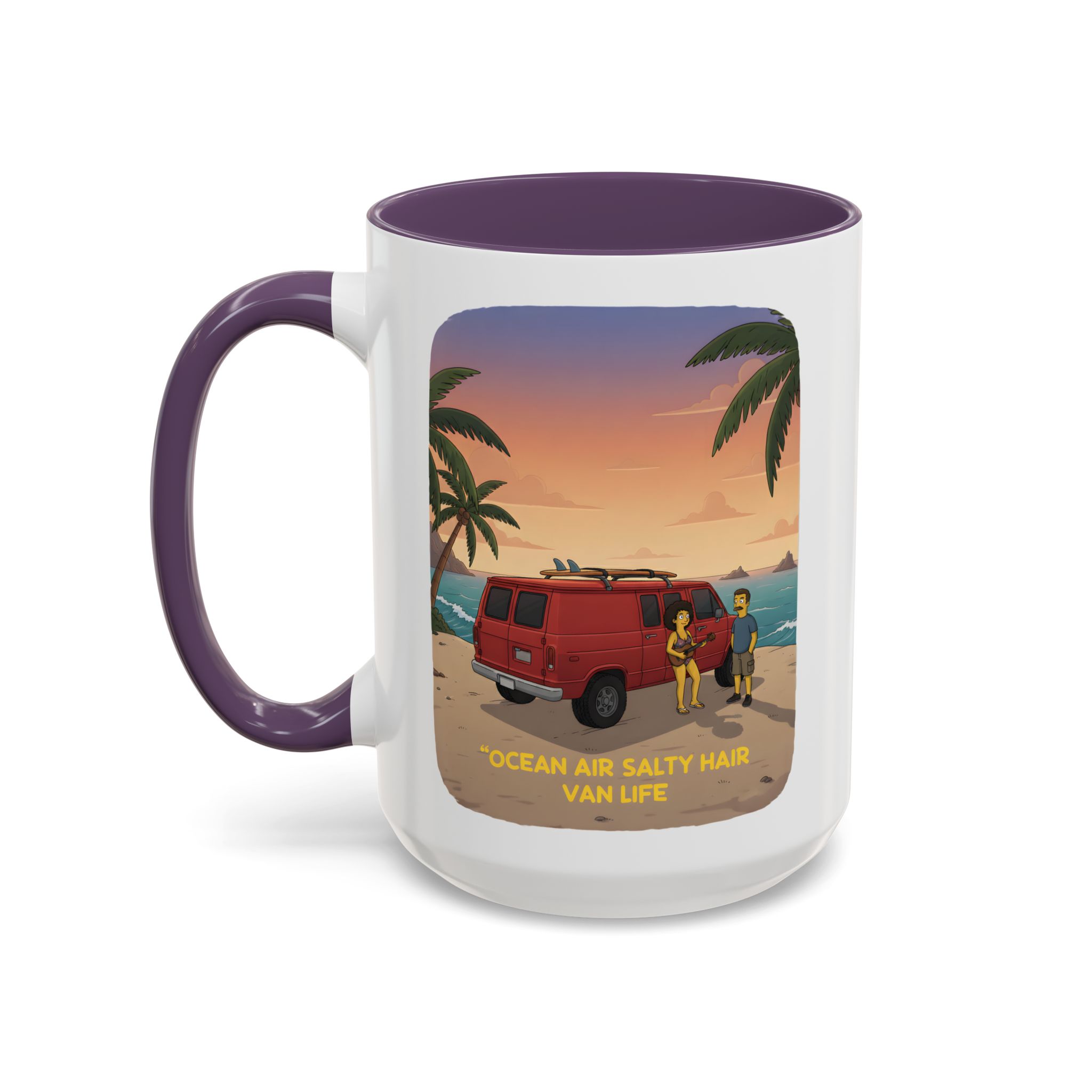 Accent Coffee Mug (11, 15oz) — "Ocean Air Salty Hair Van Life" Design Sitcom-Line