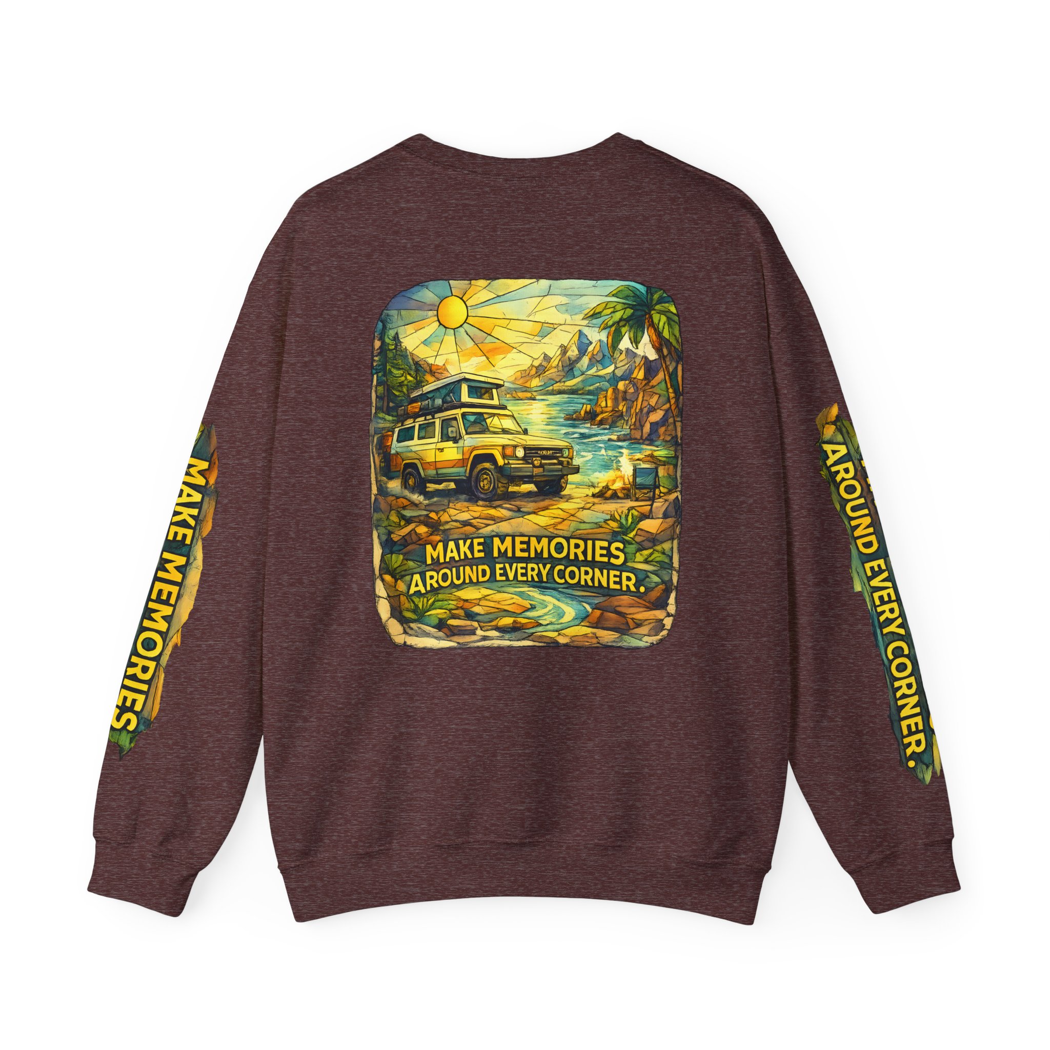 Unisex Heavy Blend™ Crewneck Sweatshirt — "Make Memories Around Every Corner" Design Cubic-Line