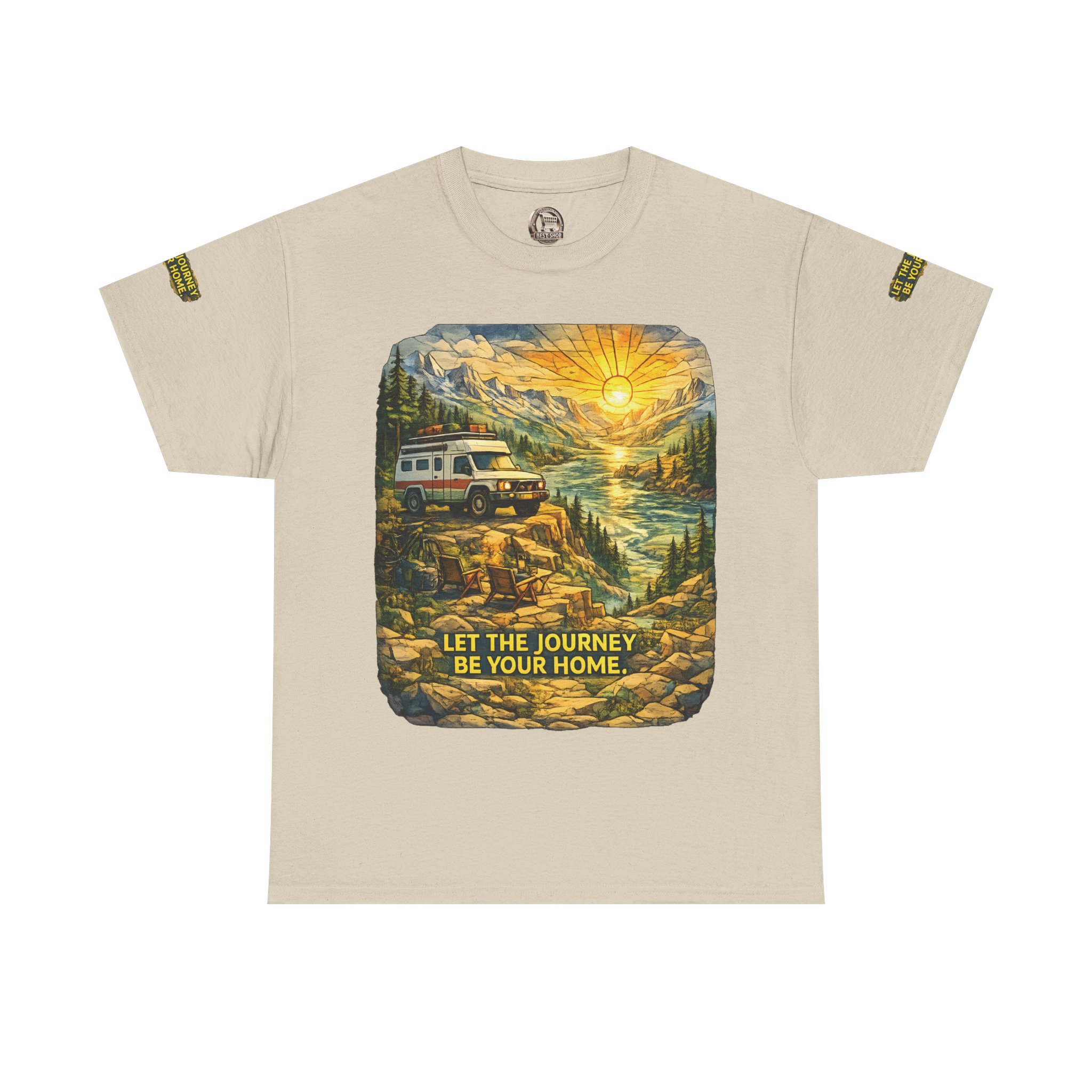 10706802278090552877_2048.jpeg Unisex Heavy Cotton Tee — "Let The Journey Be Your Home" Design Cubic-Line