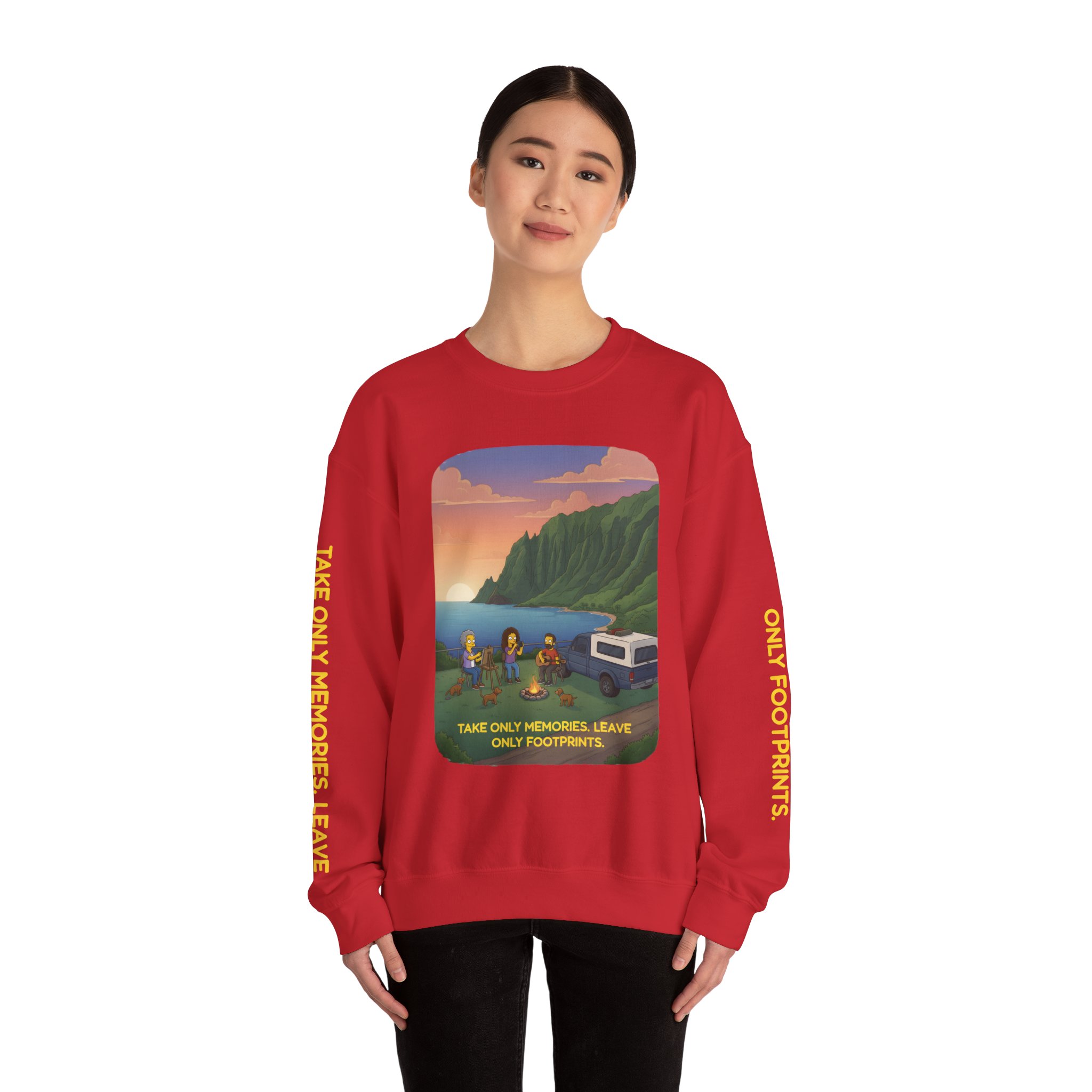 Unisex Heavy Blend™ Crewneck Sweatshirt — "Take Only Memories-Leave Only Footprints" Design Sitcom-Line