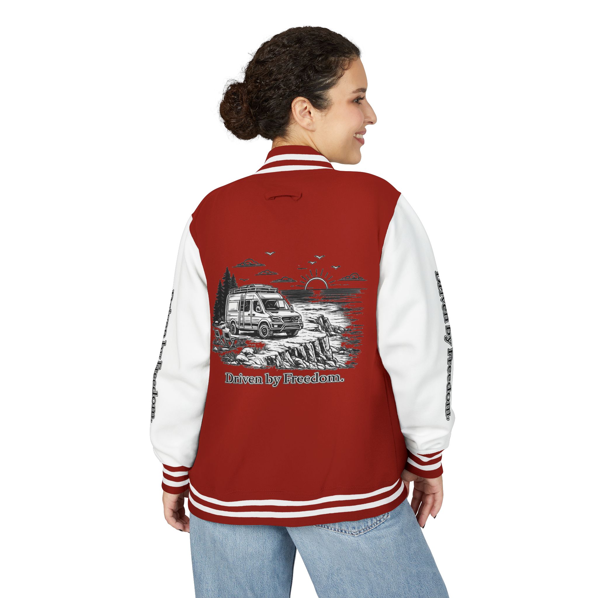 Unisex Heavyweight Letterman Jacket — "Driven By freedom" Travel Varsity Coat