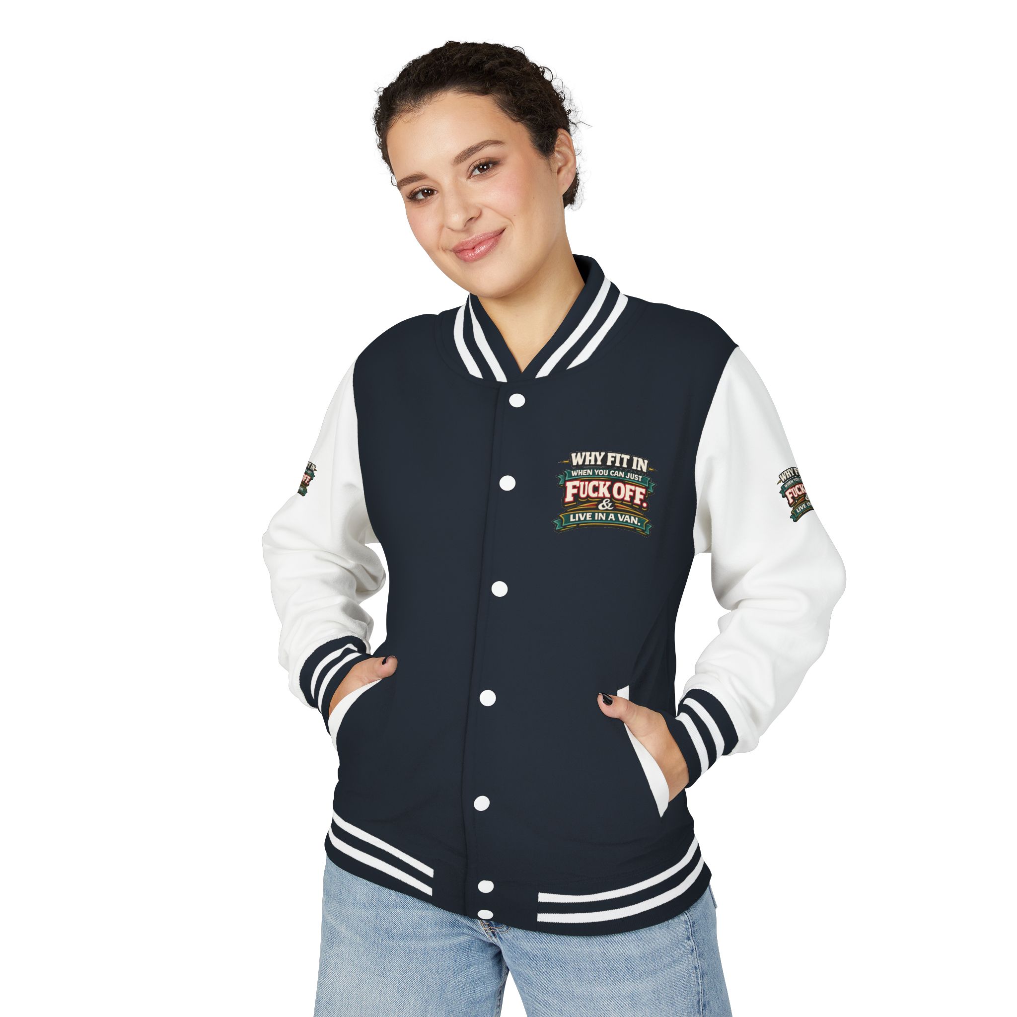 Unisex Heavyweight Letterman Jacket — "Why Fit In" Design F**K-Line