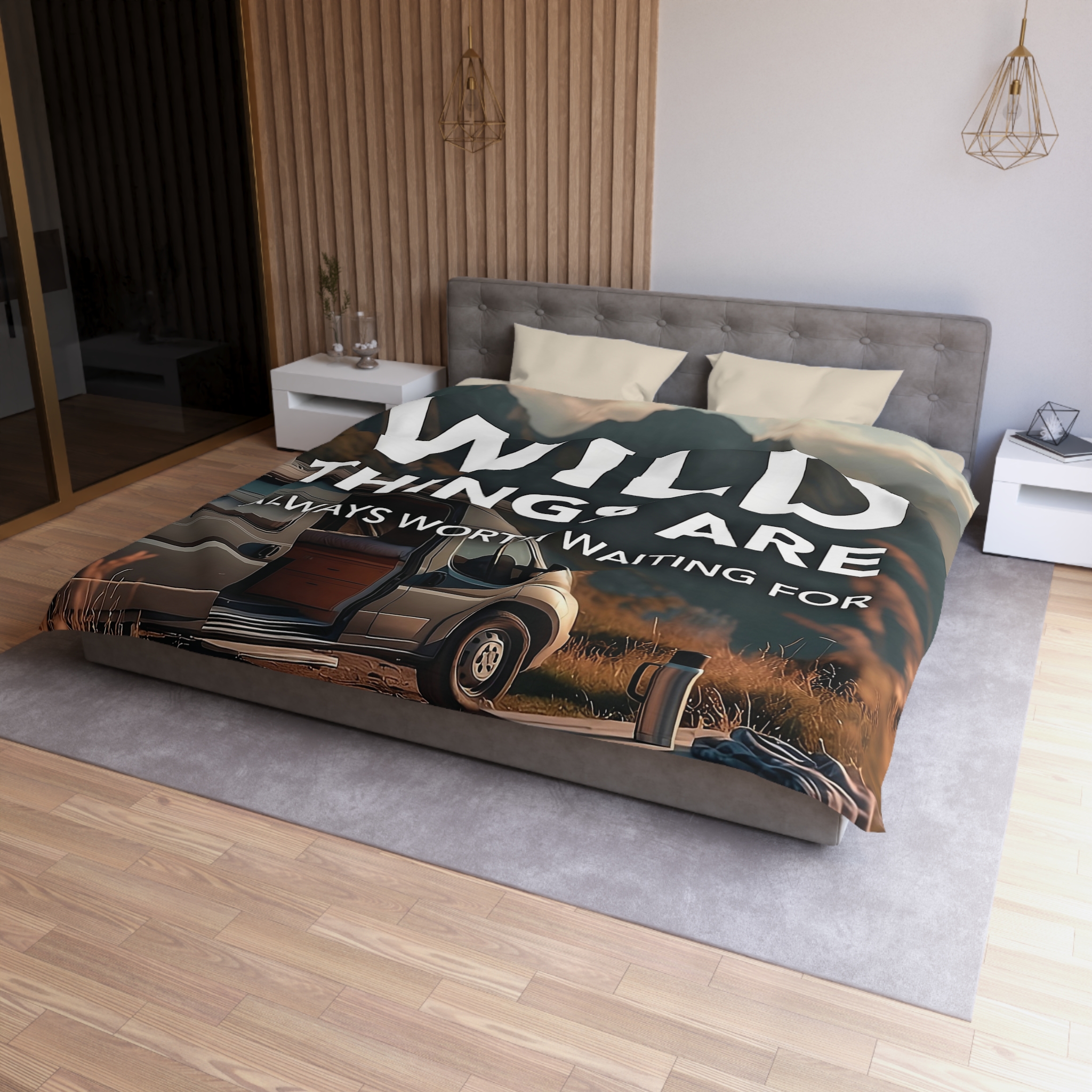 Duvet Cover — "Wild Things Are Always Worth Waiting For" Scenic Camper Bedroom Decor