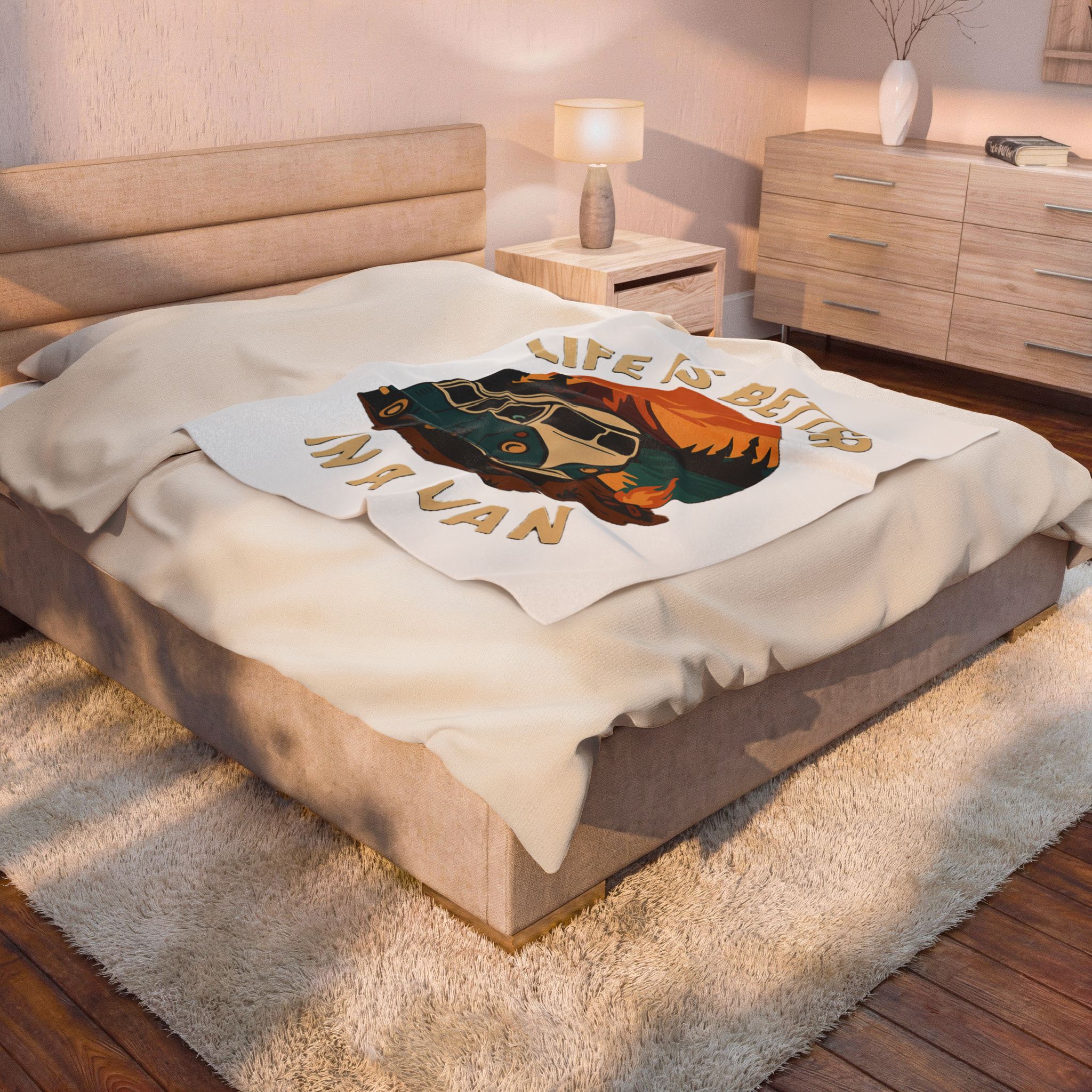 Velveteen Plush Blanket – "Life Is Better In A Van" Retro Campervan Camping Throw