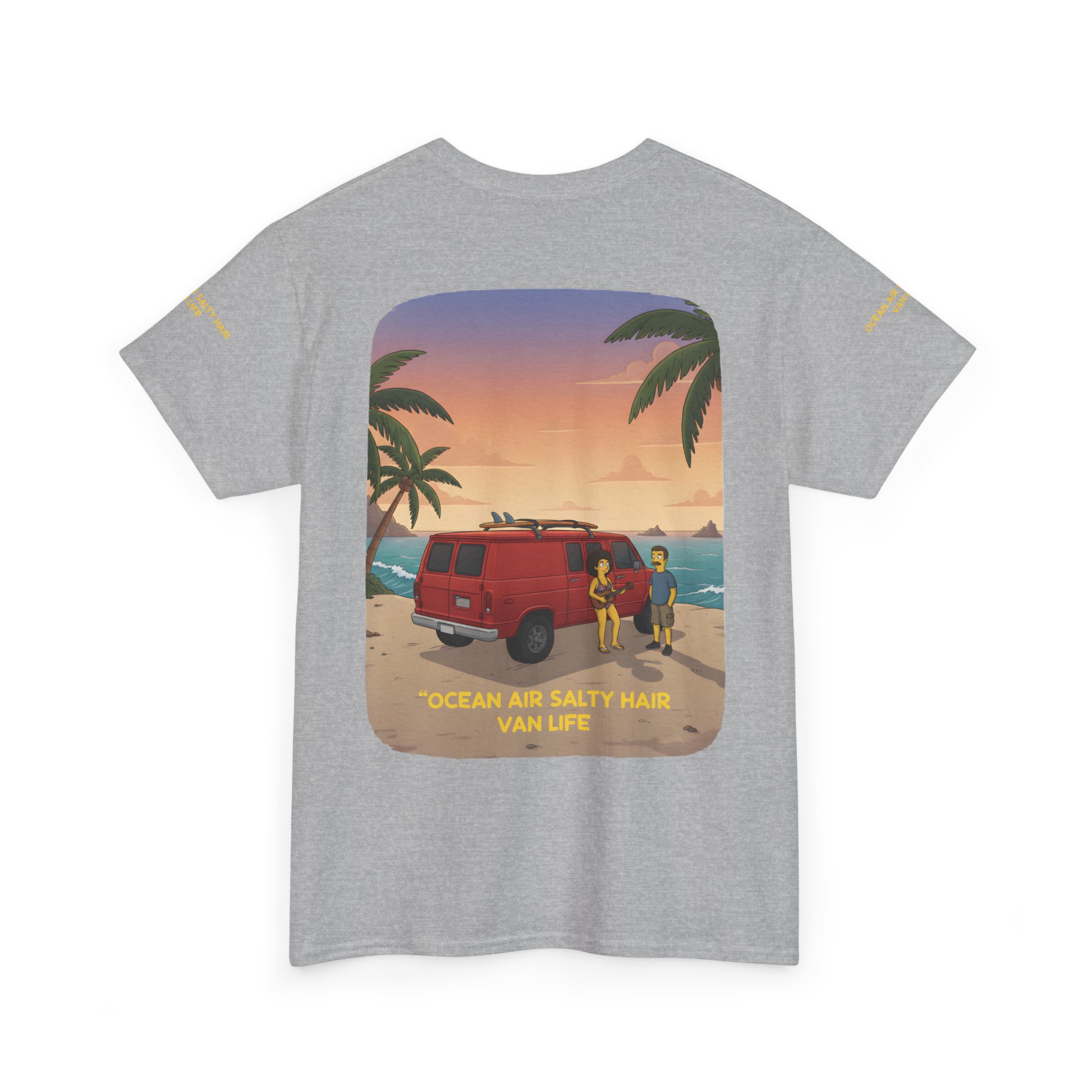Unisex Heavy Cotton Tee — "Ocean Air Salty Hair Van Life" Design Sitcom-Line