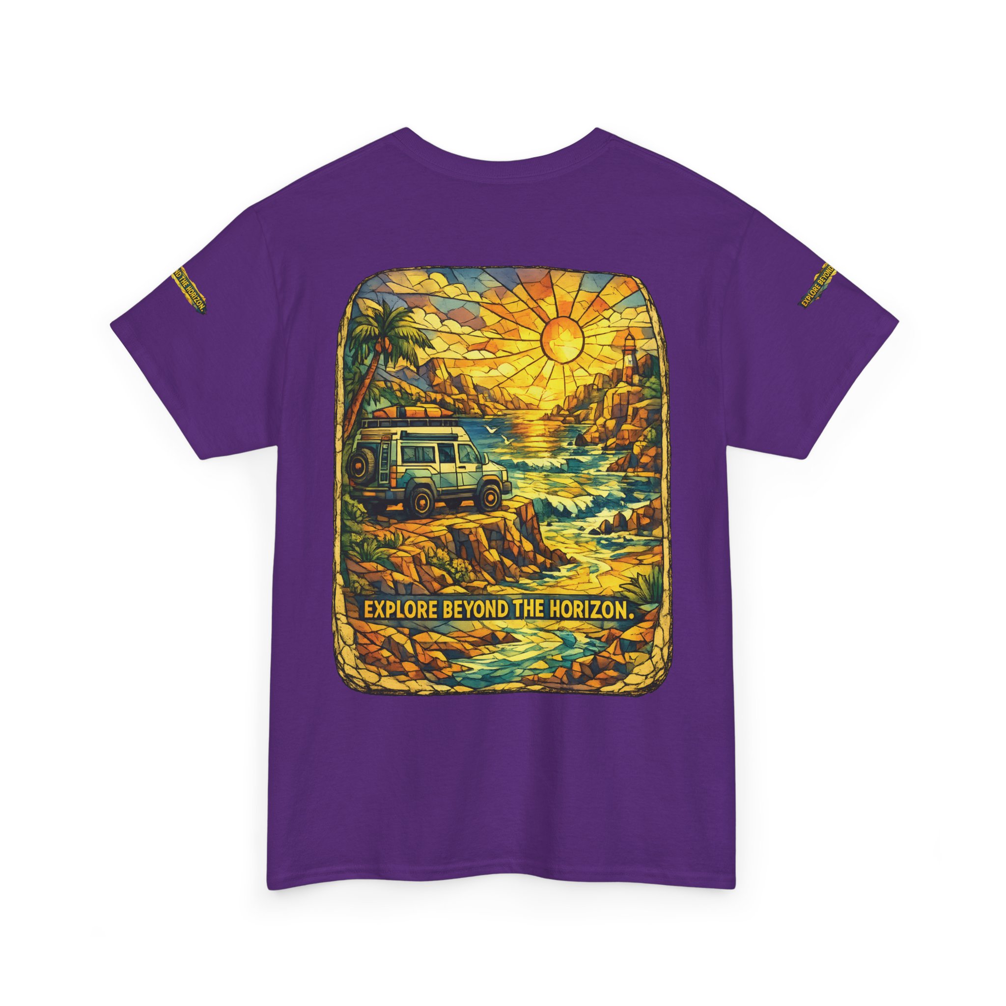 Unisex Heavy Cotton Tee — "Explore Beyond The Horizon" Design Cubic-Line