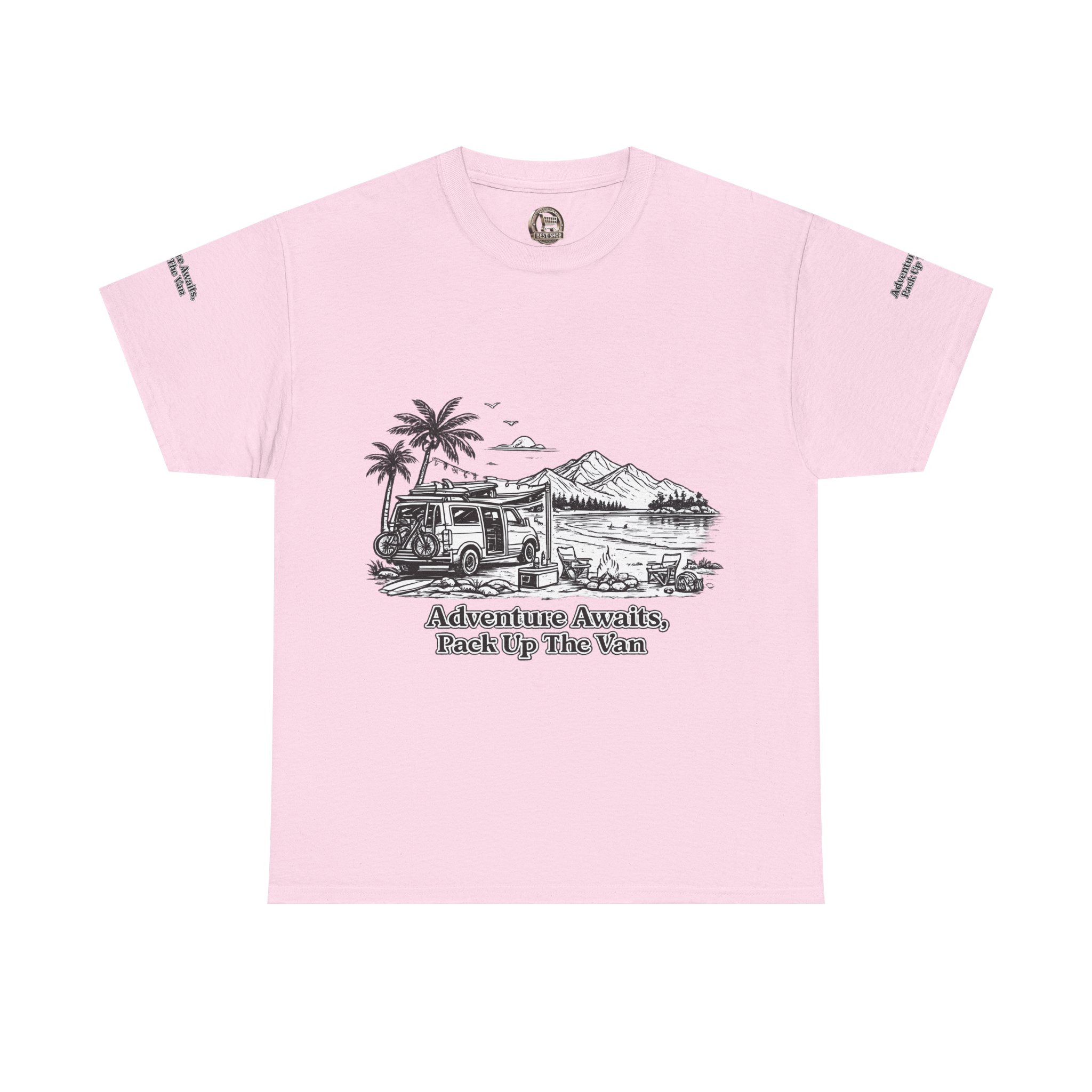 Unisex Heavy Cotton Tee — "Adventure Awaits,Pack Up The Van" Design Minimal-Line